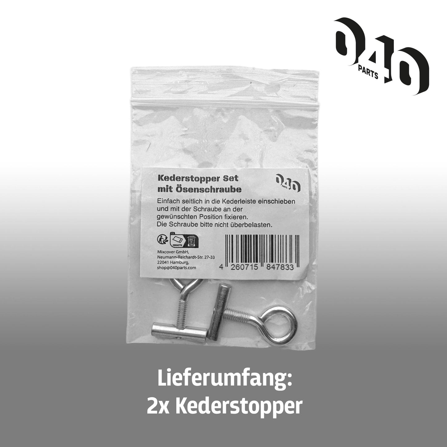 040parts Kederstopper Set 10mm mit Oesenschraube 20mm Breite M6 Gewinde Kederstein für Markisen Wohnmobil Caravan Van