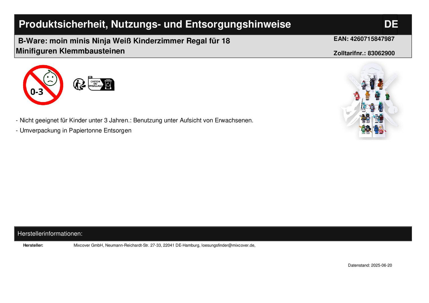 B-Ware: moin minis Ninja Weiß Kinderzimmer Regal für 18 Minifiguren Klemmbausteinen