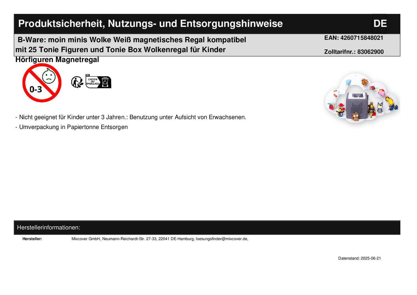 B-Ware: moin minis Wolke Weiß magnetisches Regal kompatibel mit 25 Tonie Figuren und Tonie Box Wolkenregal für Kinder Hörfiguren Magnetregal