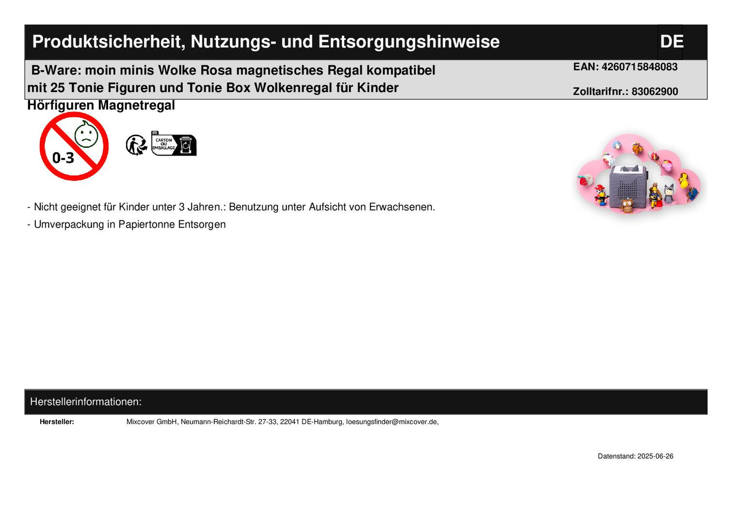 B-Ware: moin minis Wolke Rosa magnetisches Regal kompatibel mit 25 Tonie Figuren und Tonie Box Wolkenregal für Kinder Hörfiguren Magnetregal