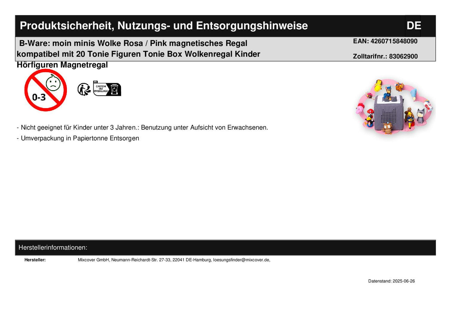 B-Ware: moin minis Wolke Rosa / Pink magnetisches Regal kompatibel mit 20 Tonie Figuren Tonie Box Wolkenregal Kinder Hörfiguren Magnetregal