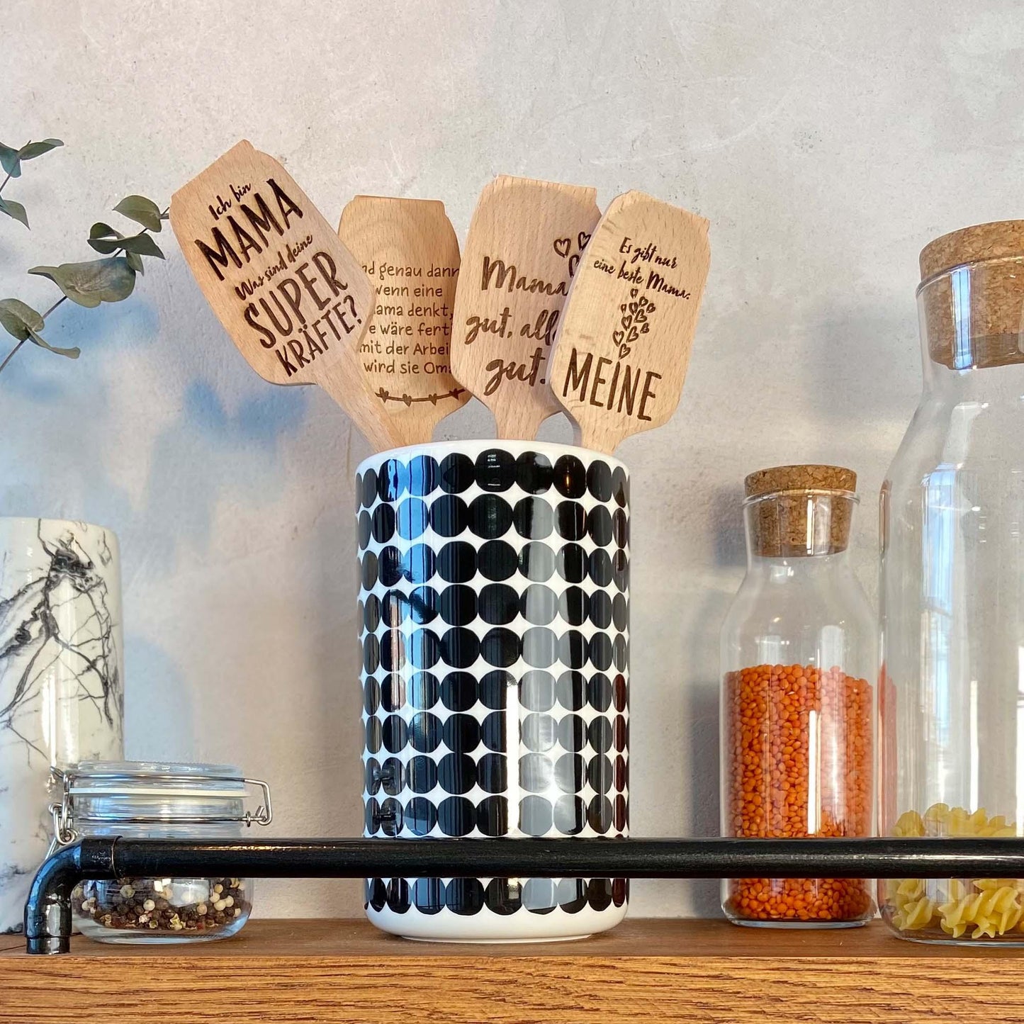 mixcover Nachhaltiger Holz-Spatel für Thermomix TM6 TM5 TM31 Drehkellenspatel mit Gravur - Stil: Ich bin Mama. Was sind deine Superkräfte?