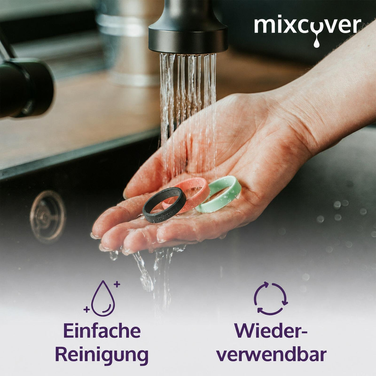 mixcover Σιλικόνης Δαχτυλίδια Σετ 3 Τεμαχίων για Σήμανση Παγουριών - Ροζ, Μαύρο, Πράσινο - κατάλληλα για Φιάλες SodaStream