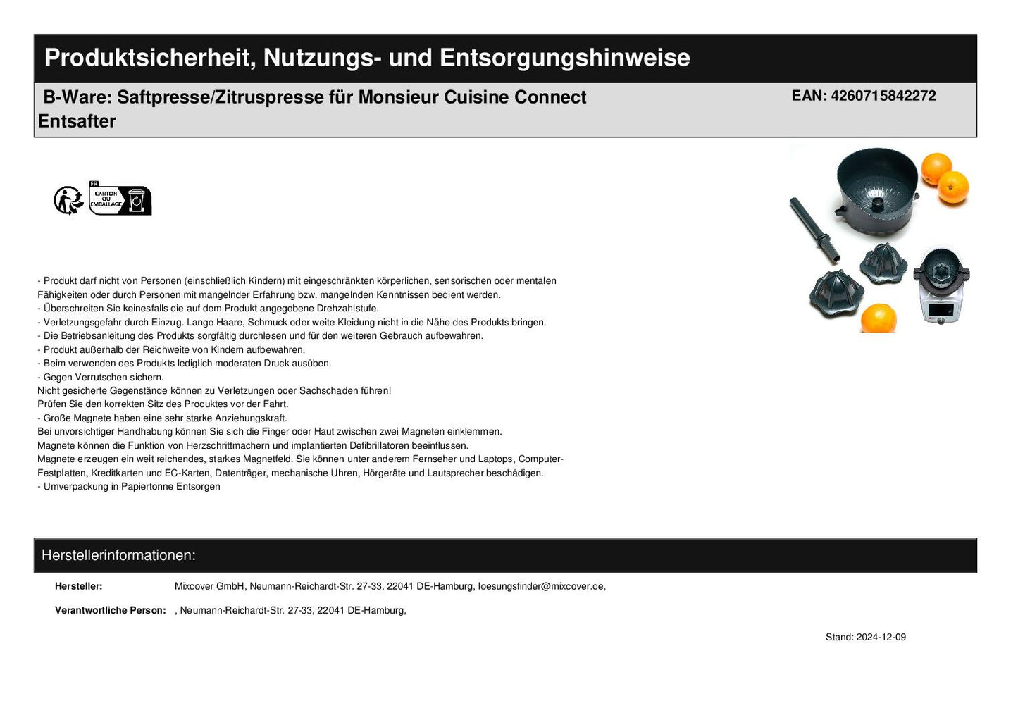 B-Ware: Saftpresse/Zitruspresse für Monsieur Cuisine Connect Entsafter