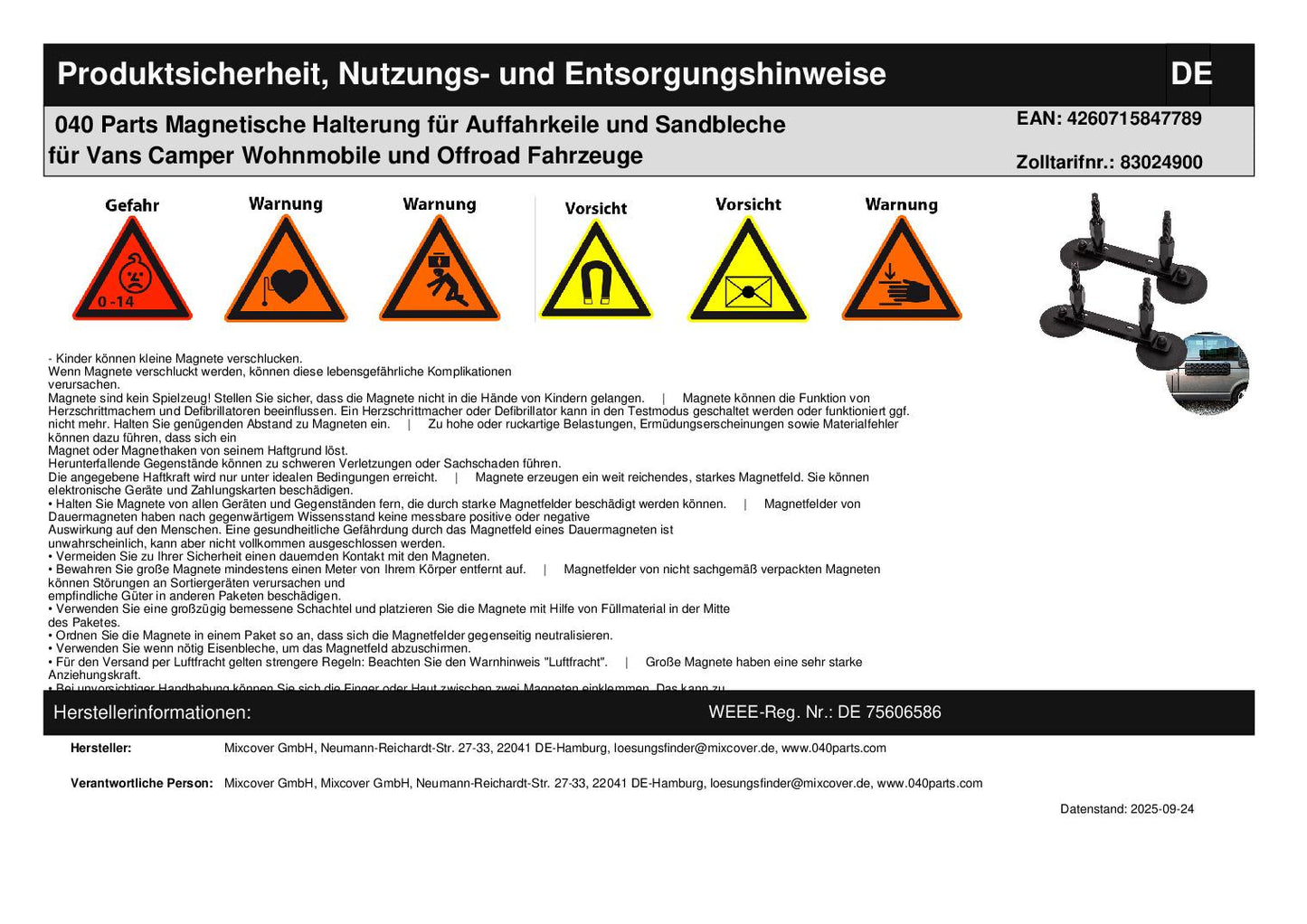 B-Ware: 040 Parts Magnetische Halterung für Auffahrkeile und Sandbleche für Vans Camper Wohnmobile und Offroad Fahrzeuge - Detailansicht 10 | Mixcover