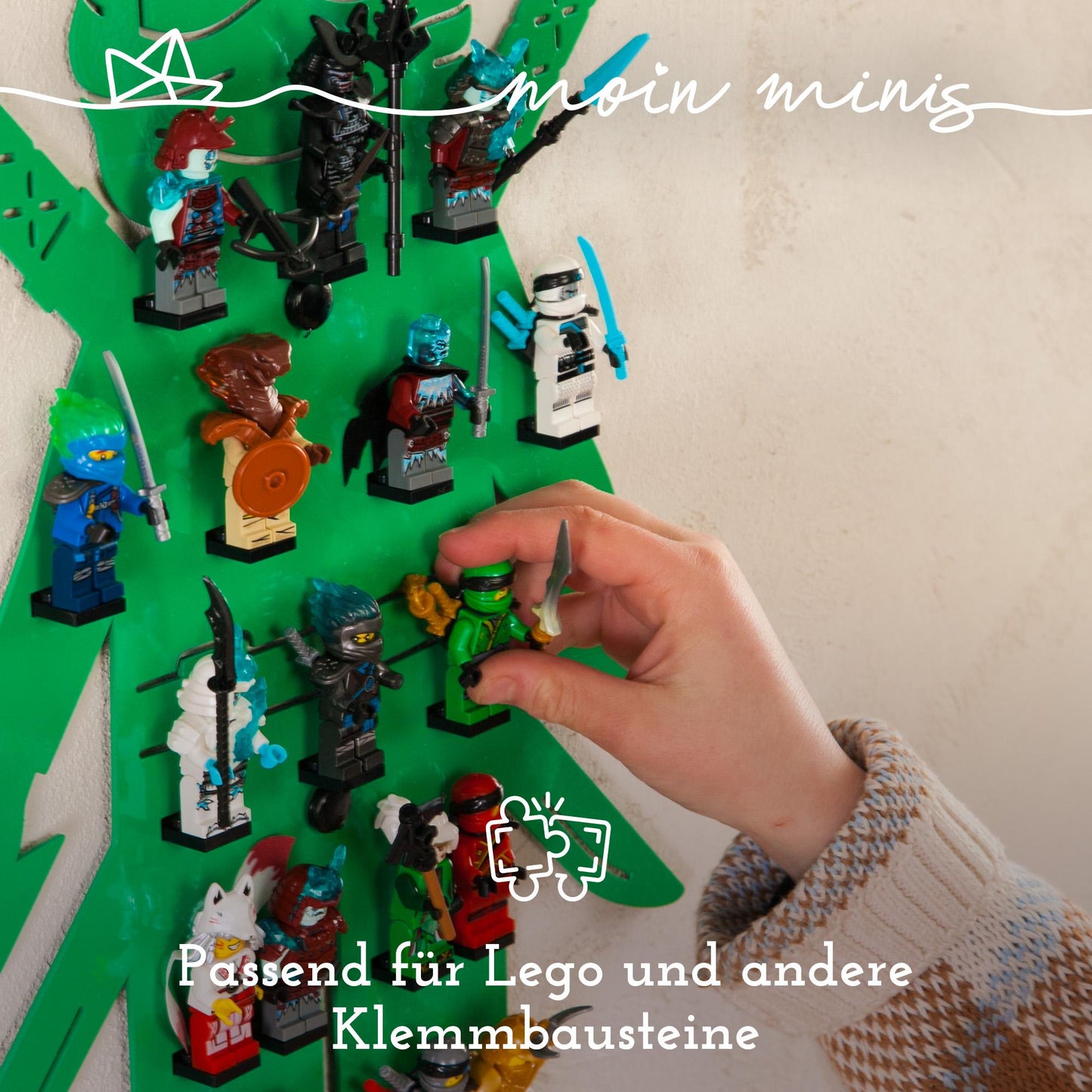 moin minis Ninja Grün Kinderzimmer Regal für 18 Minifiguren Klemmbausteinen