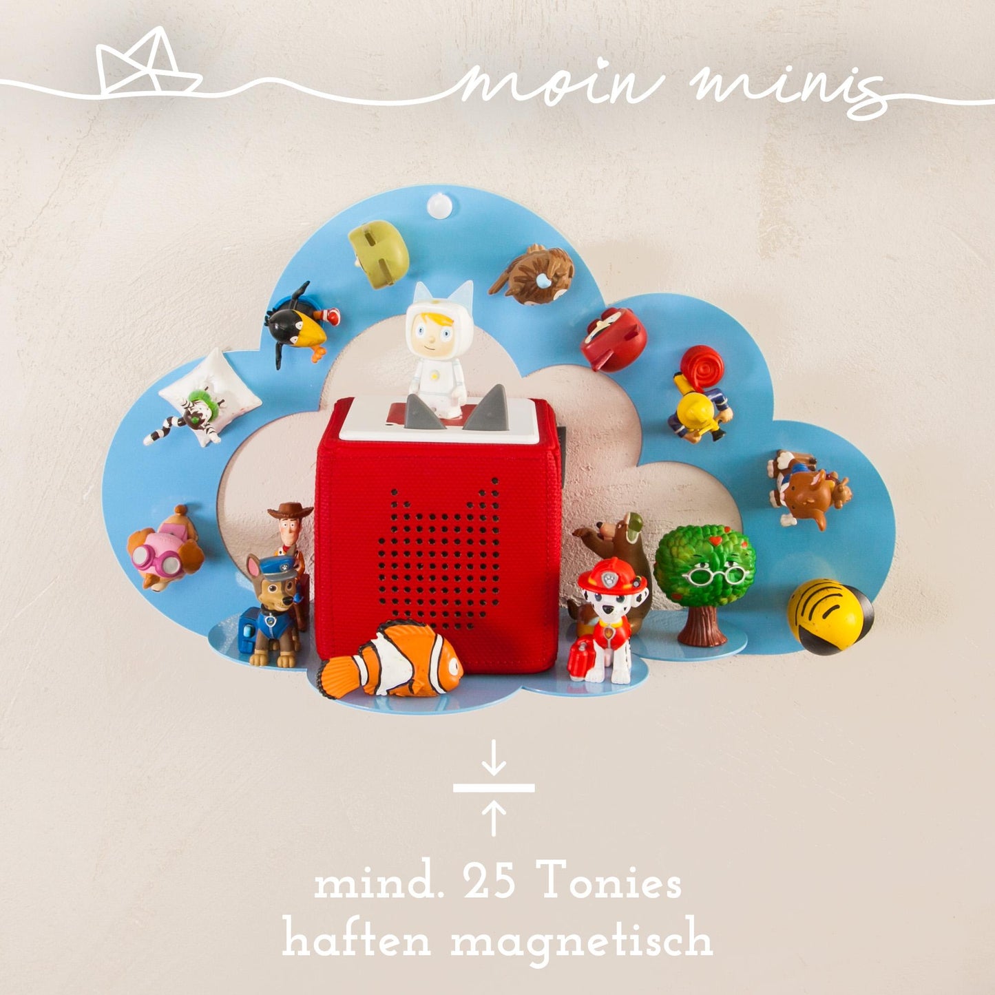 moin minis Wolke Blau magnetisches Regal kompatibel mit 25 Tonie Figuren und Tonie Box Wolkenregal für Kinder Hörfiguren Magnetregal
