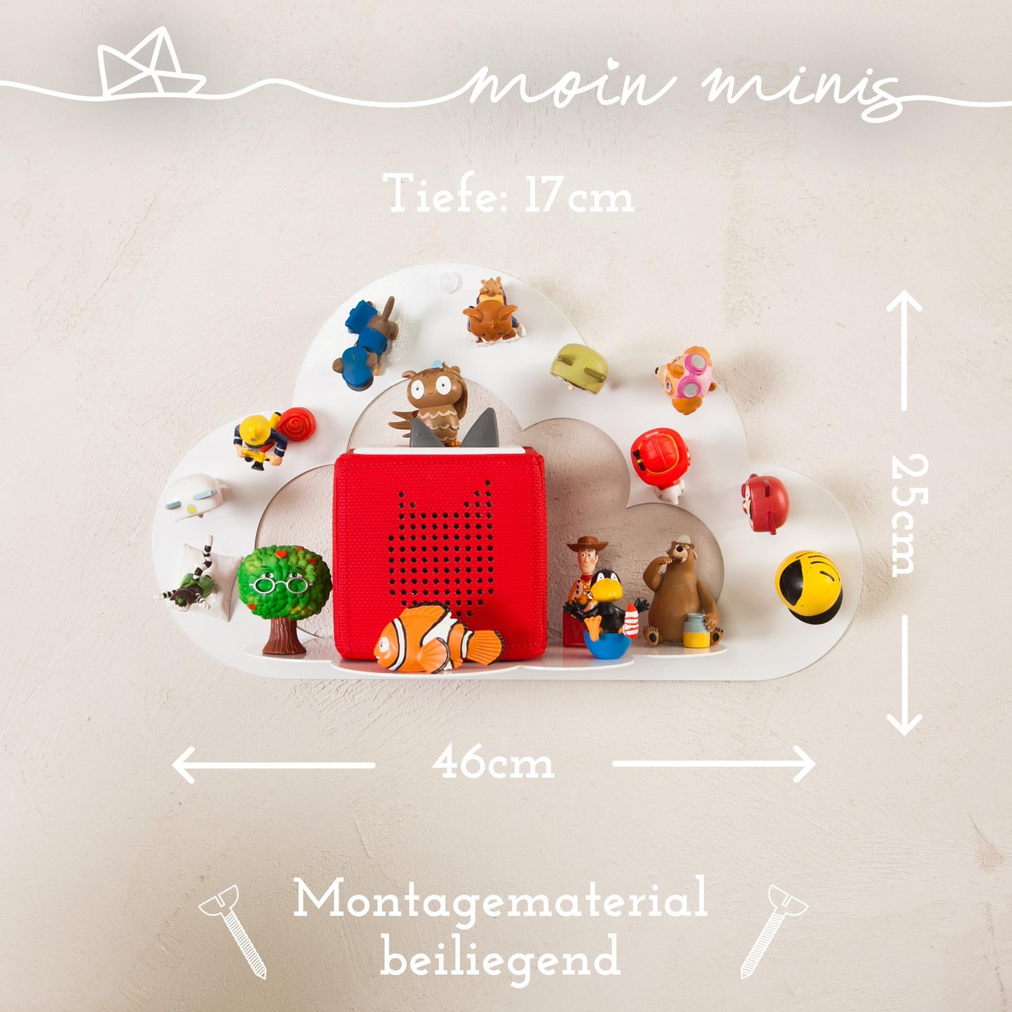 moin minis Wolke Weiß magnetisches Regal kompatibel mit 25 Tonie Figuren und Tonie Box Wolkenregal für Kinder Hörfiguren Magnetregal