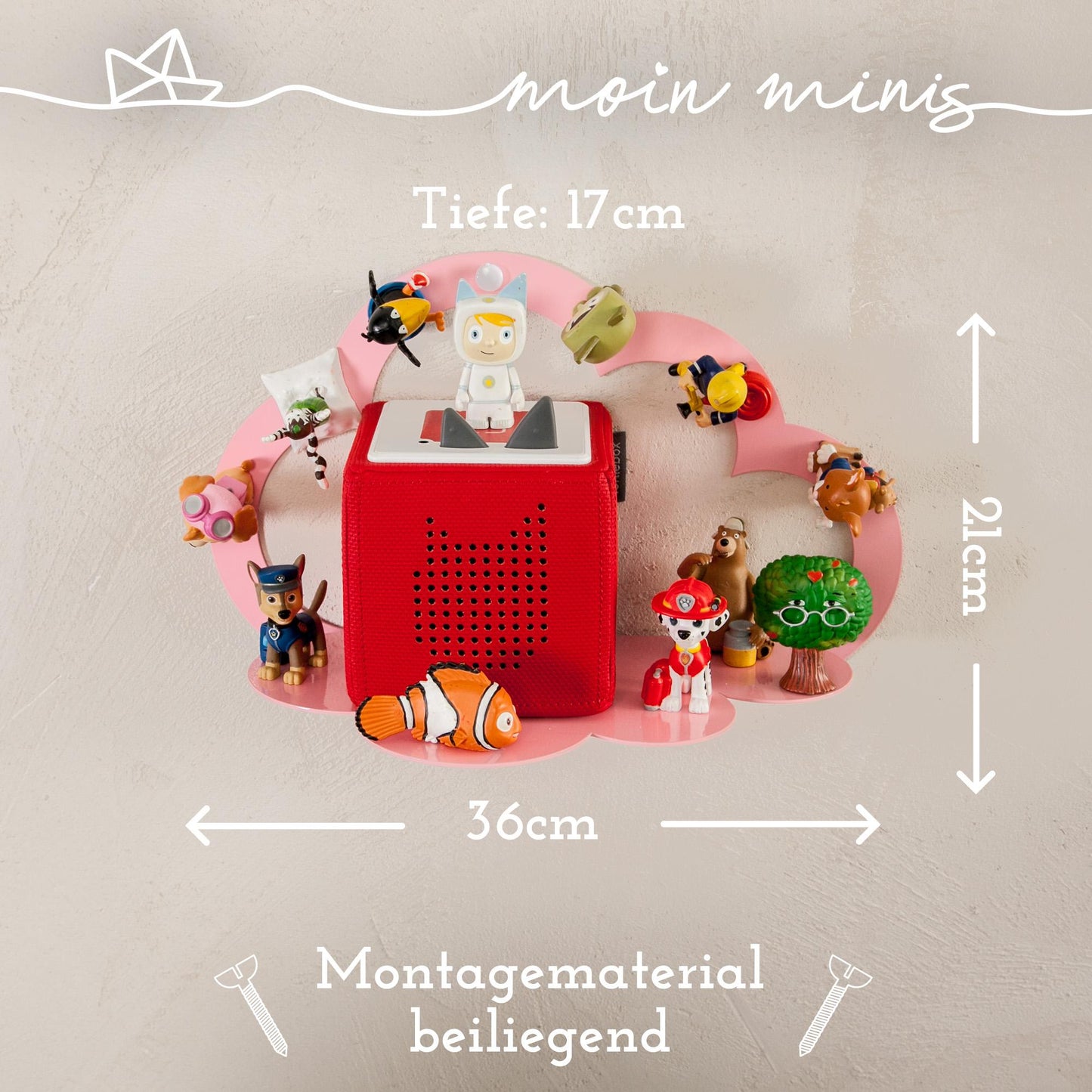 moin minis Wolke Rosa / Pink magnetisches Regal kompatibel mit 20 Tonie Figuren und Tonie Box Wolkenregal für Kinder Hörfiguren Magnetregal