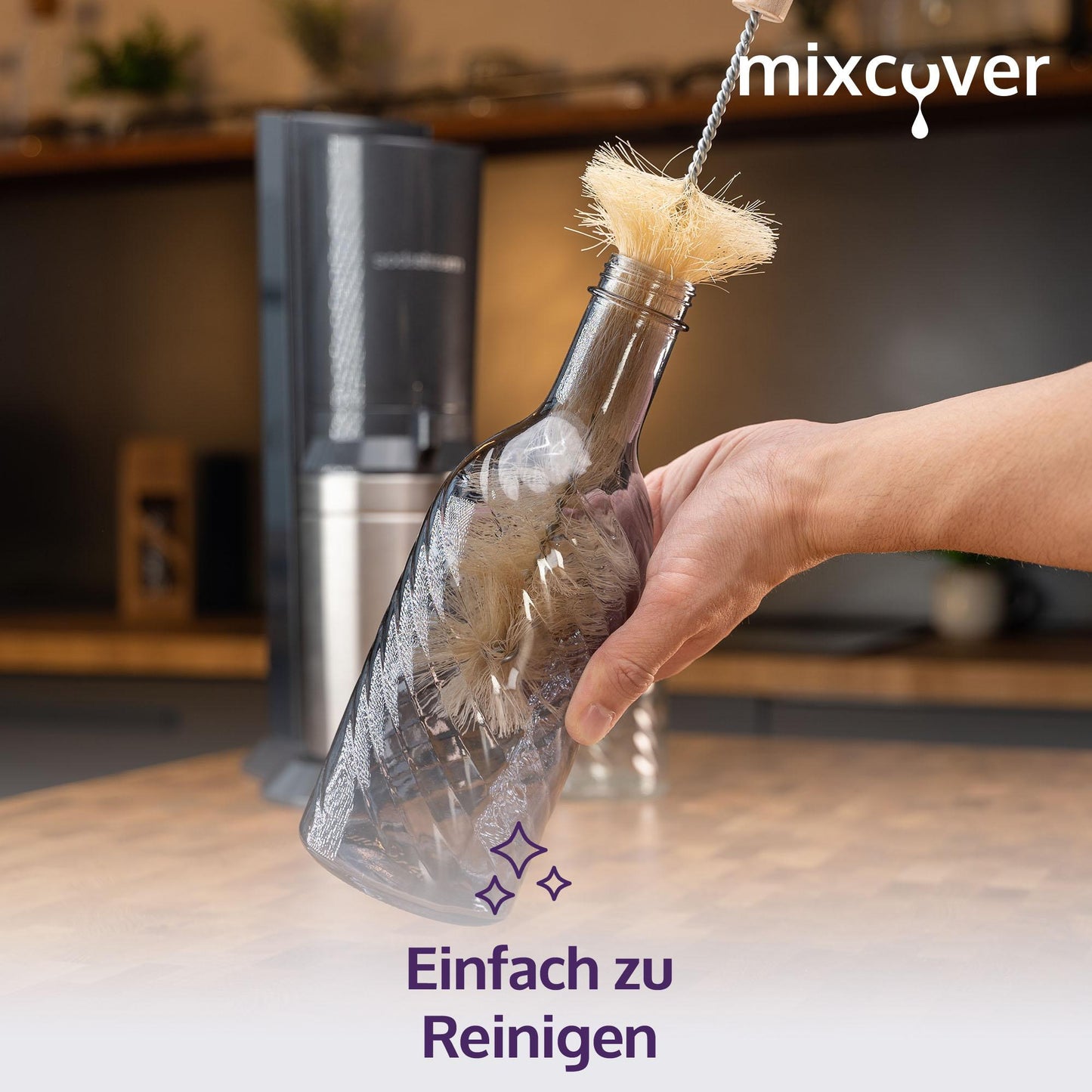 mixcover Designer Glasflasche Trinkflasche Glaskaraffe Karaffe mit 0,65 Liter - grau