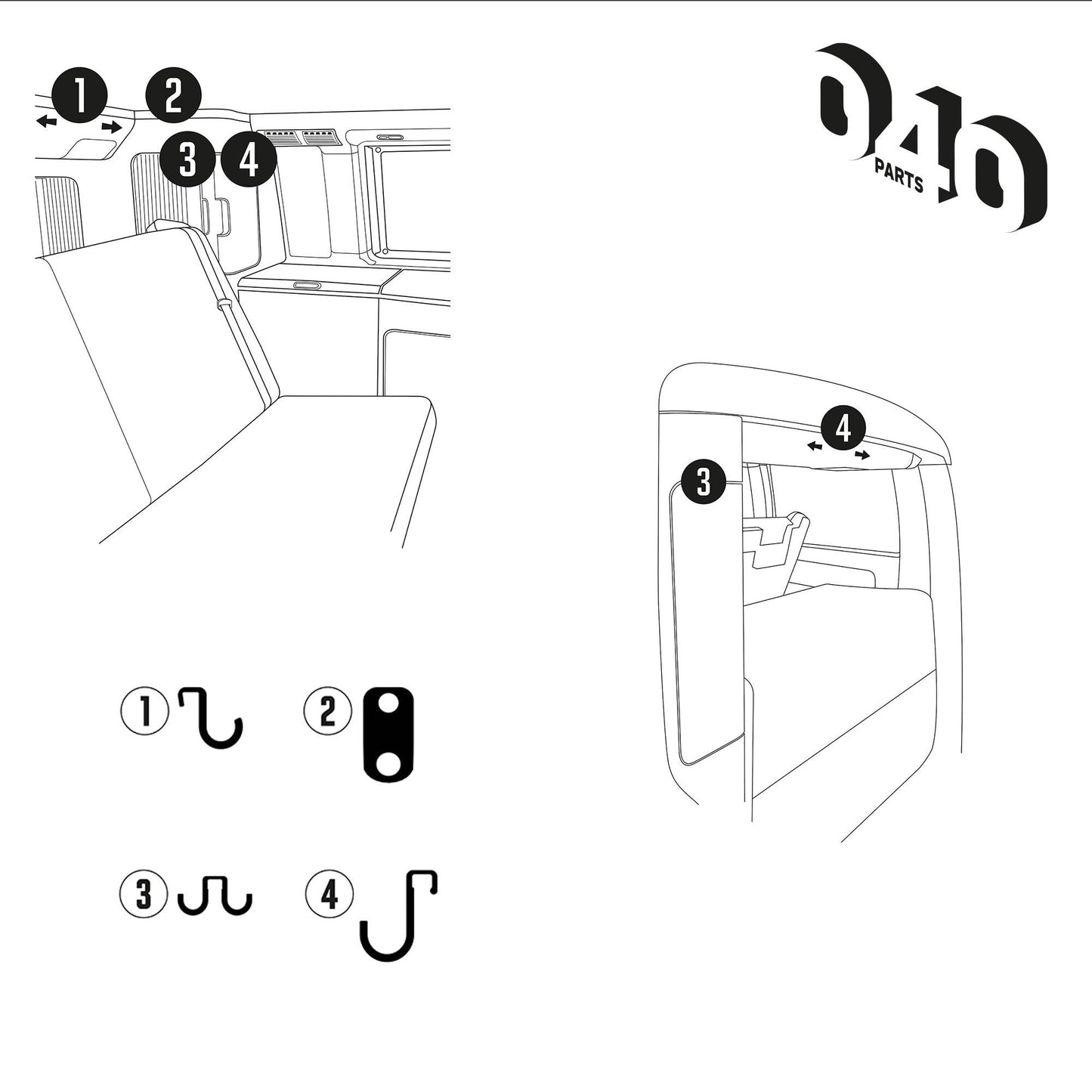 040 Parts robust set of 4 hooks for your cupboard in the VW T5 T6 T6.1 California