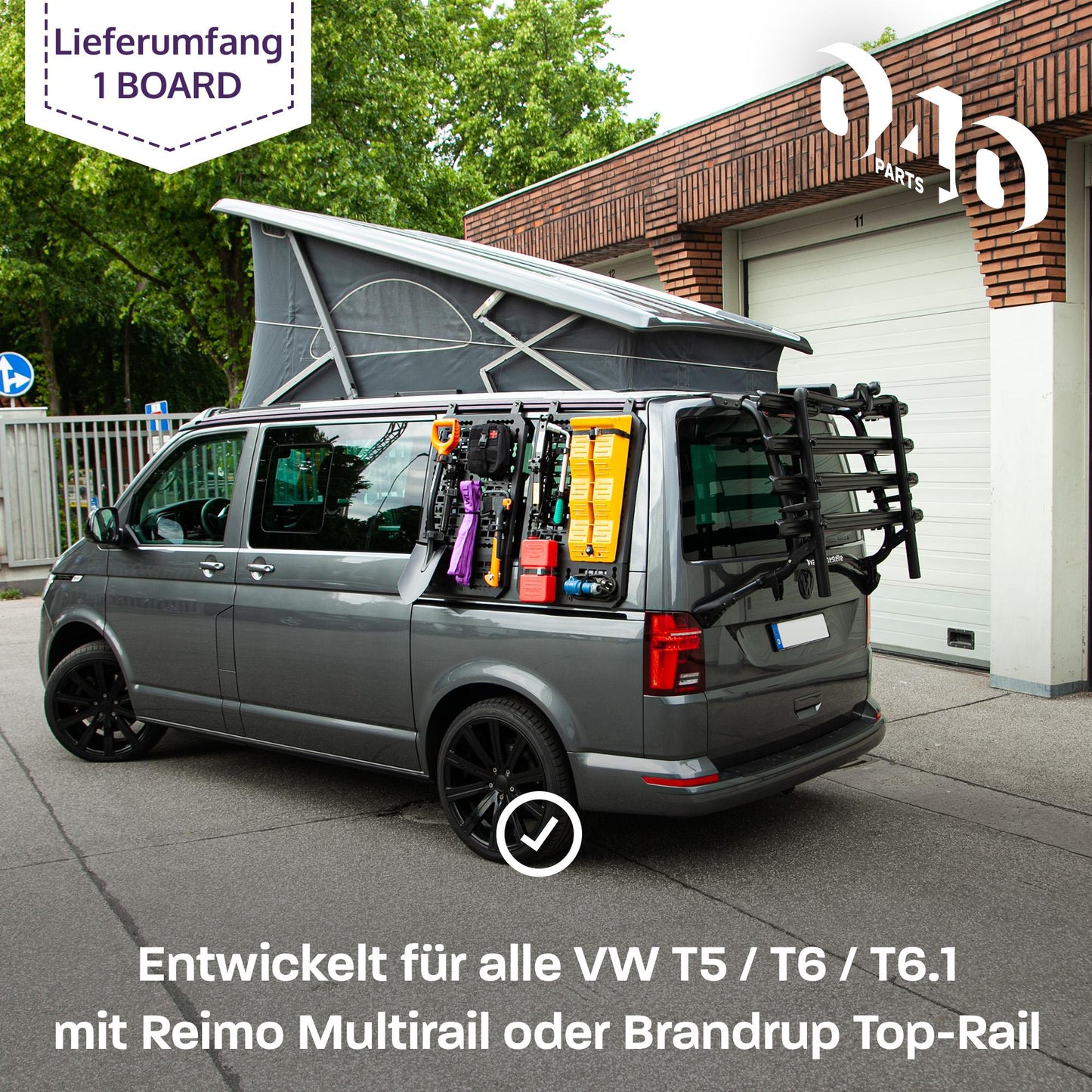 040 Parts Molle Board für VW T5 T6 T6.1 mit Reimo Multirail oder Brandrup Top-Rail Universelle Gerätehalterung