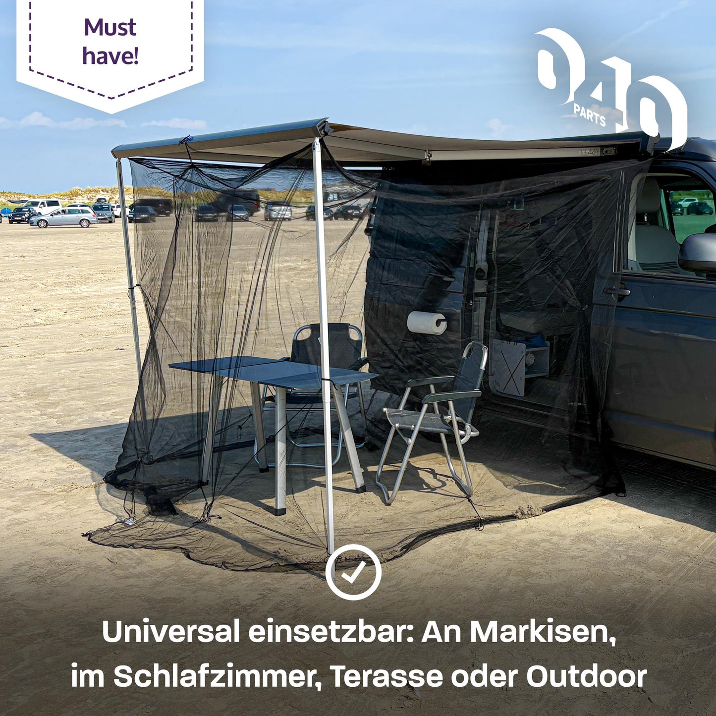 040 parts Moskitonetz für Markisen bei Campern Caravans Vans Wohnmobile und für den VW T5 T6 T6.1 California mit Thule, Fiamma oder Dometic Markisen