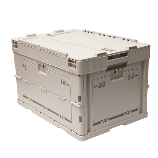 040Parts Foldable Box 65L Collapsible Grey Stackable Transport Box with Folding Lid Boot Organizer Storage Box Foldable