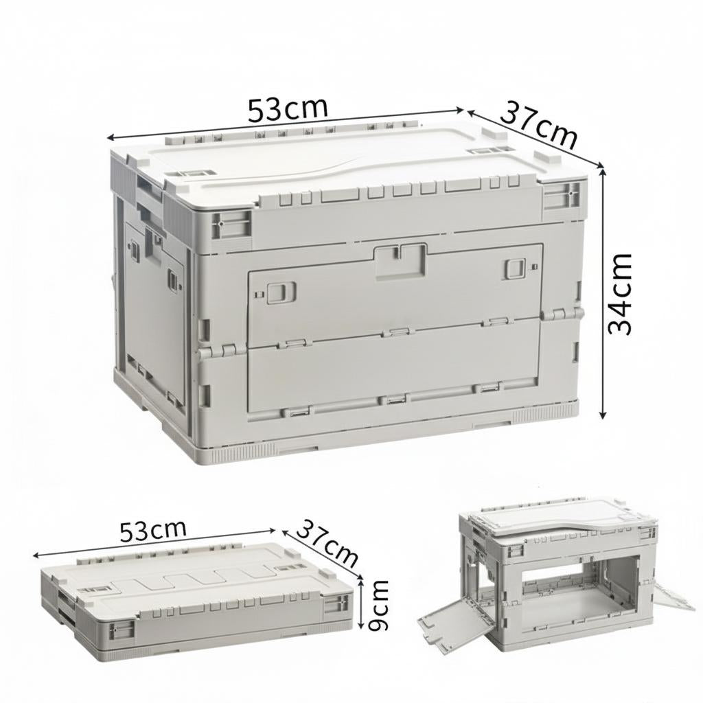 040Parts Foldable Box 65L Collapsible Grey Stackable Transport Box with Folding Lid Boot Organizer Storage Box Foldable