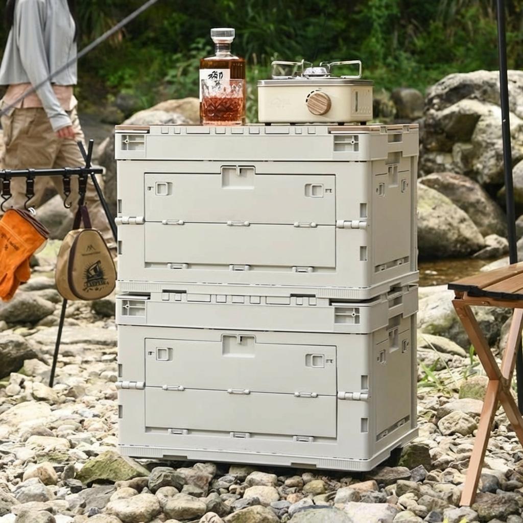 040Parts Folding Box 30L Collapsible Grey Stackable Transport Box with Fold-Down Lid Boot Organizer Storage Box Foldable