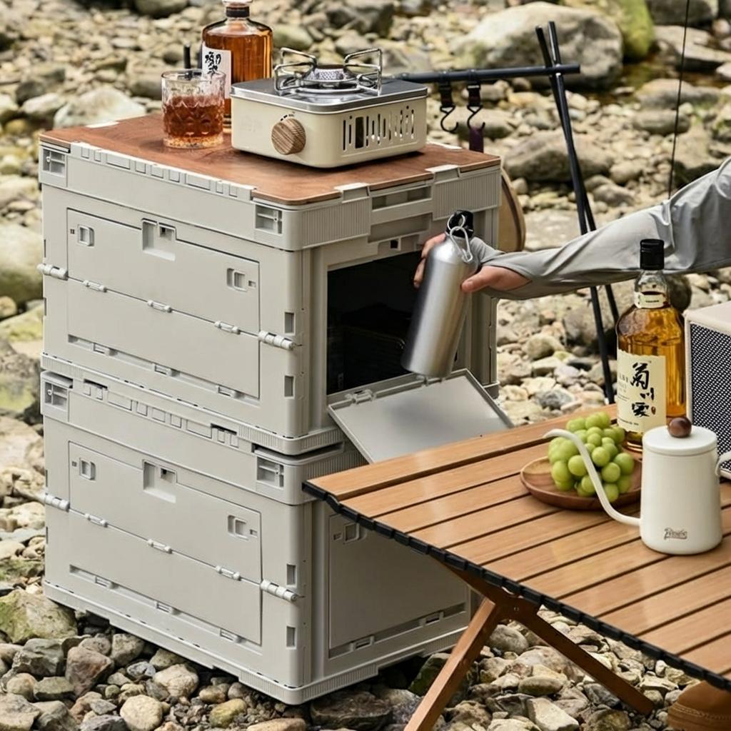 040Parts Folding Box 30L Collapsible Grey Stackable Transport Box with Fold-Down Lid Boot Organizer Storage Box Foldable