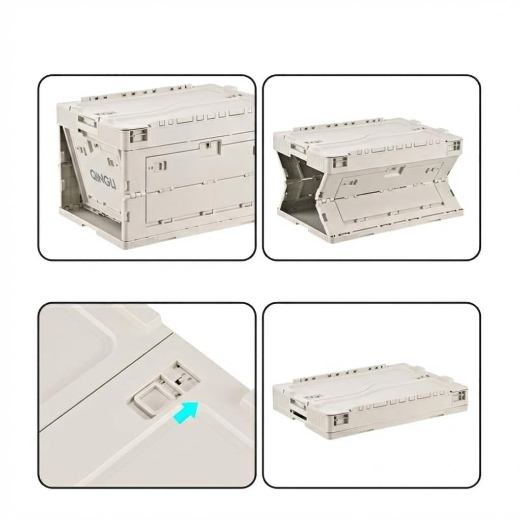 040Parts Folding Box 30L Collapsible Grey Stackable Transport Box with Fold-Down Lid Boot Organizer Storage Box Foldable