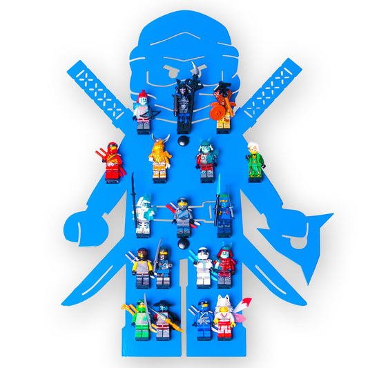 B-Ware: moin minis Ninja Blau Kinderzimmer Regal für 18 Minifiguren Klemmbausteinen