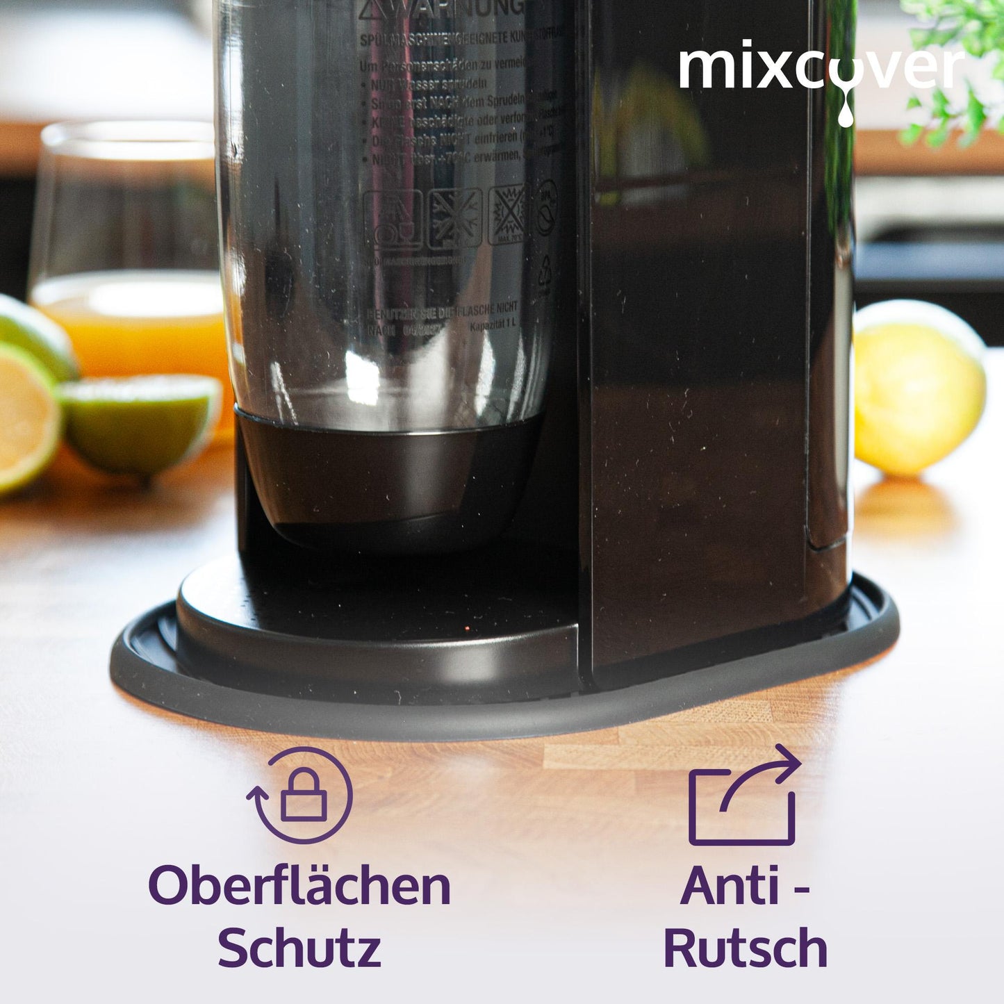 Mixcover schwarze Silikonmatte, Abtropfmatte, Untersetzer kompatibel mit SodaStream Terra Anti-Rutsch aus Silikon