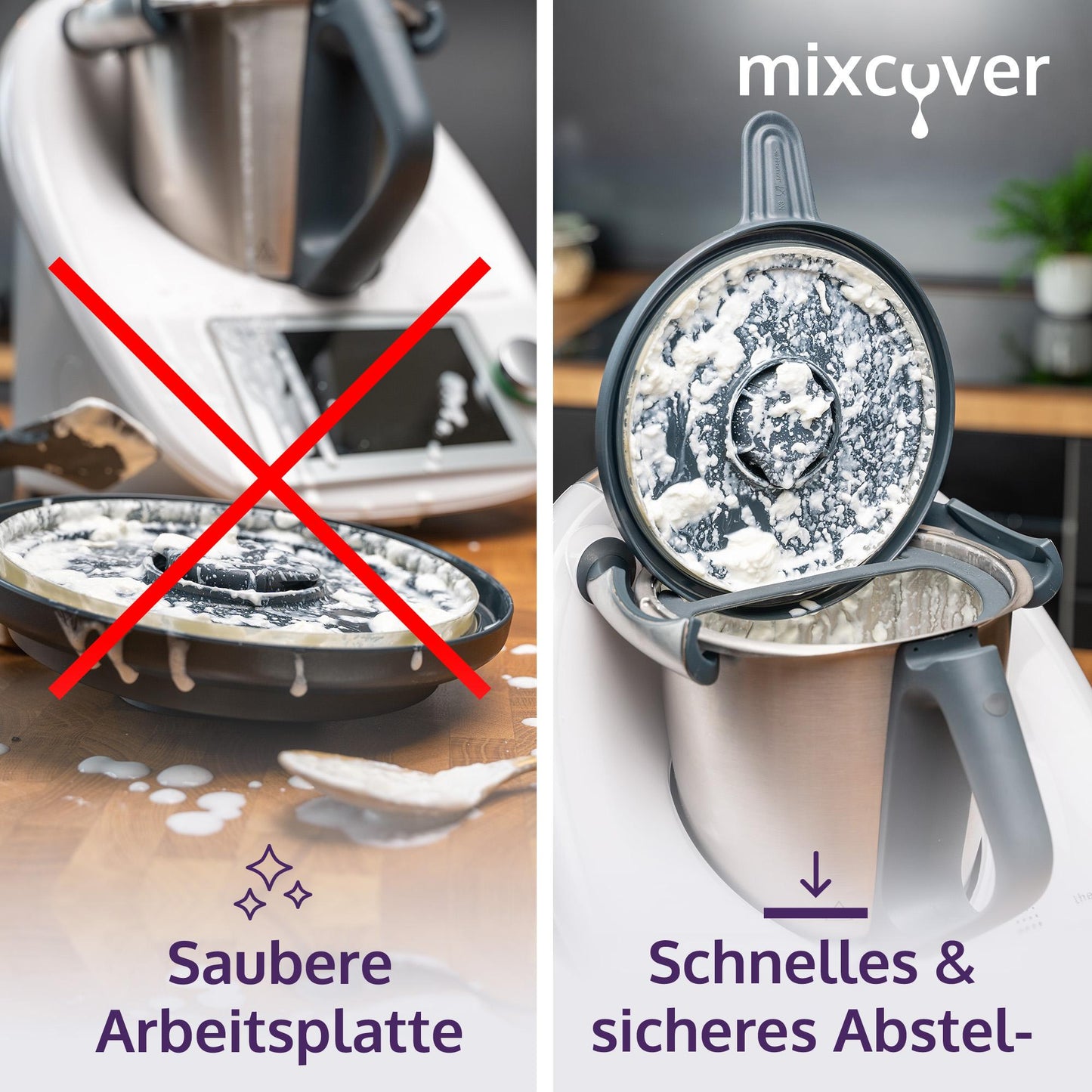 mixcover Deckelhalter und Abstreifhilfe kompatibel mit Vorwerk Thermomix TM7
