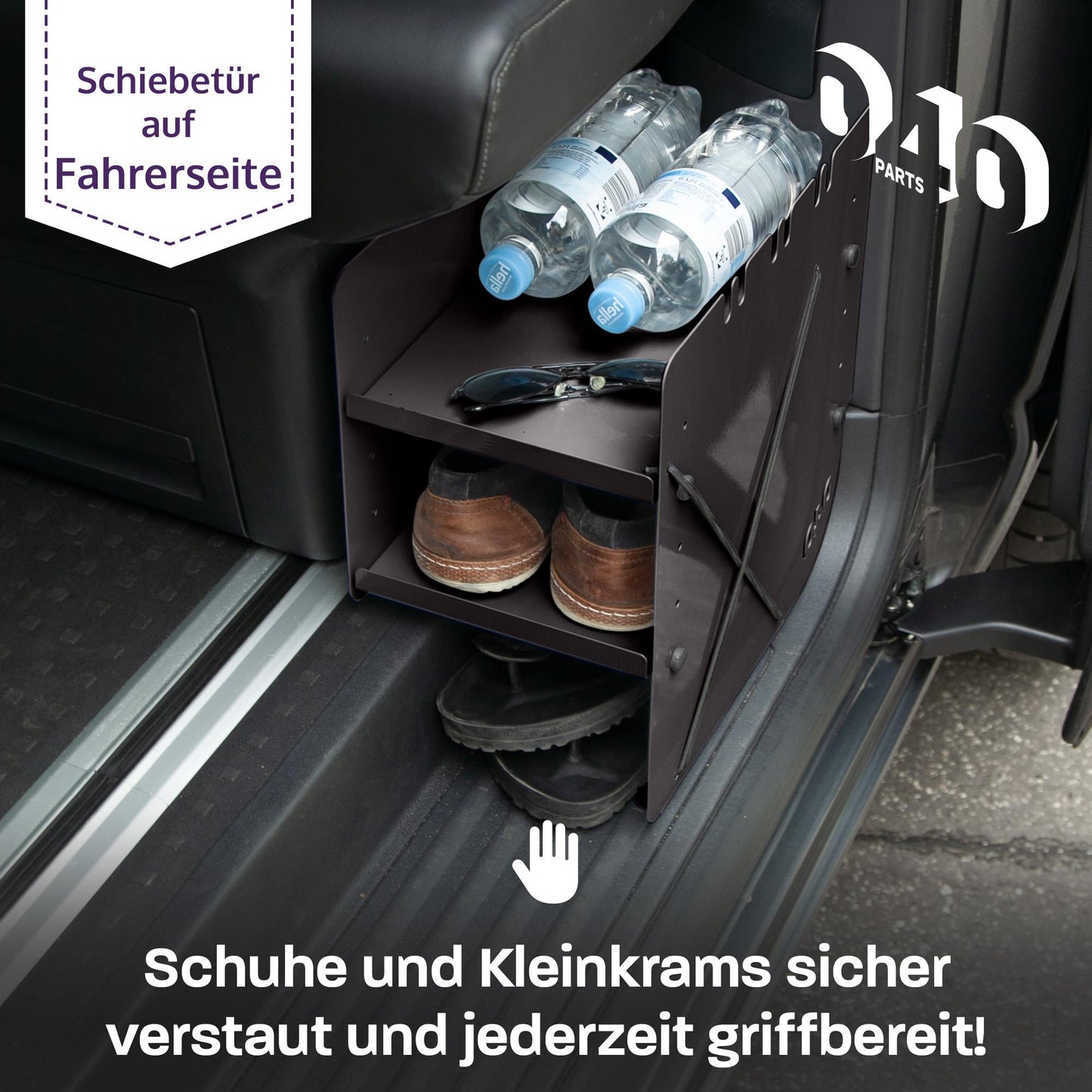 B-Grade: 040 Parts Shoe Rack BLACK DRIVER'S SIDE Accessory compatible with VW T7 California and Multivan Shoe Organizer Shoe Bag