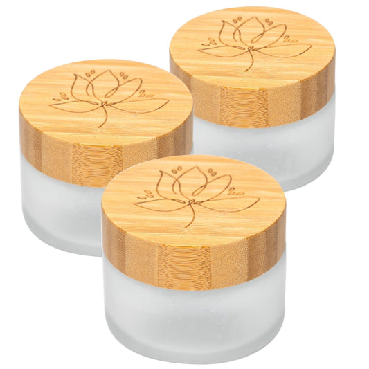 skin:kitchen Glastiegel mit Bambusdeckel & Gravur für selbstgemachte Kosmetik 3er Set 100g Frosted