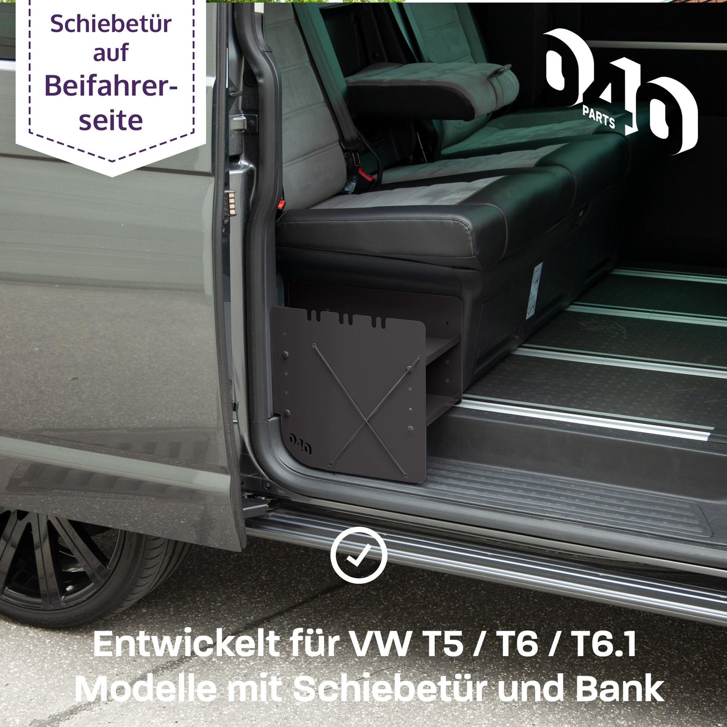 B-Ware : 040 Parts Organisateur de chaussures NOIR CÔTÉ PASSAGER Accessoires adaptés pour VW T5 T6 T6.1 Rangement chaussures Sac à chaussures
