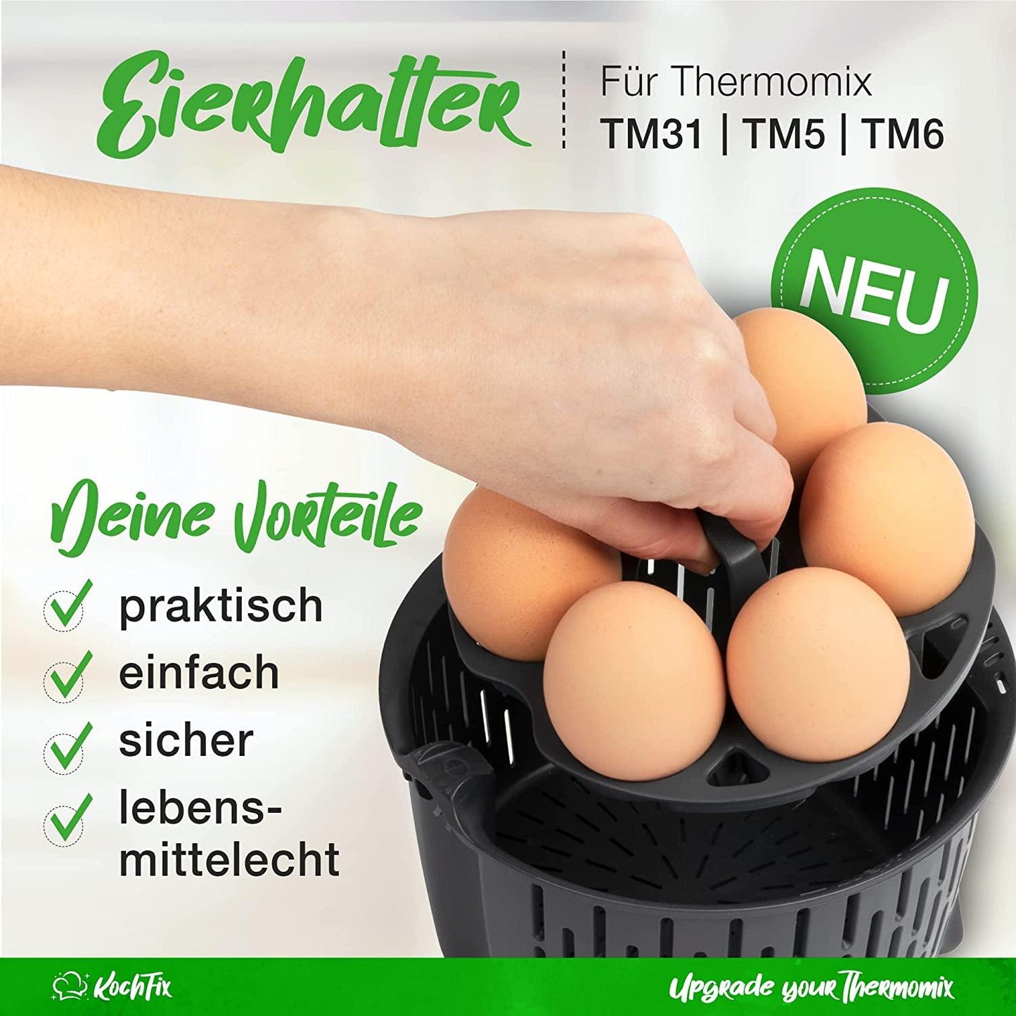 KochFix Eierhalter Eierkocher Zubehör für den Thermomix Garkorb geeignet für TM6 TM5 und TM31 - Ansicht 3 | Mixcover