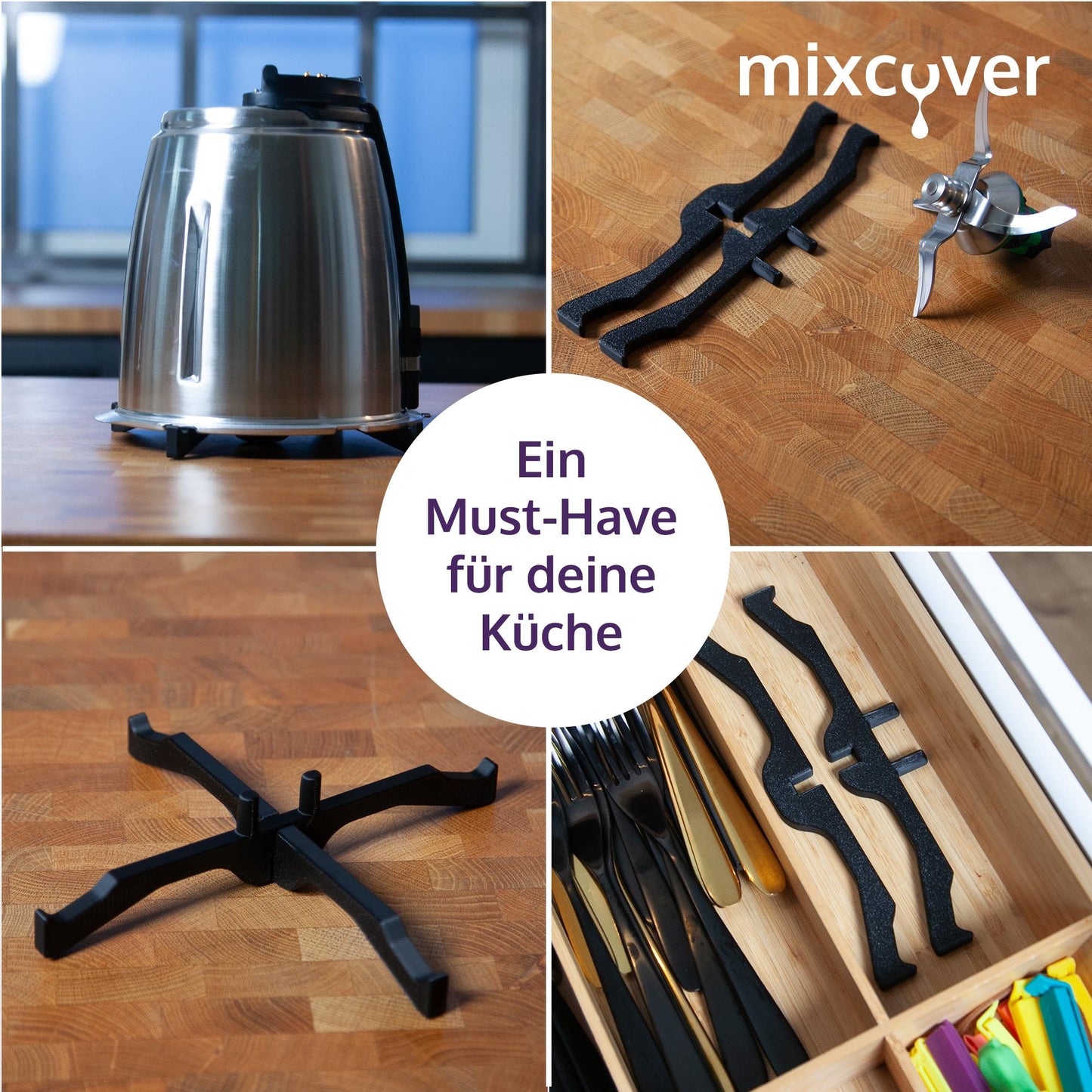 B-Ware: Mixcover Scolapiatti Mixtopf per Vorwerk Thermomix TM7 TM6 TM5 Supporto pentola con portacoltelli