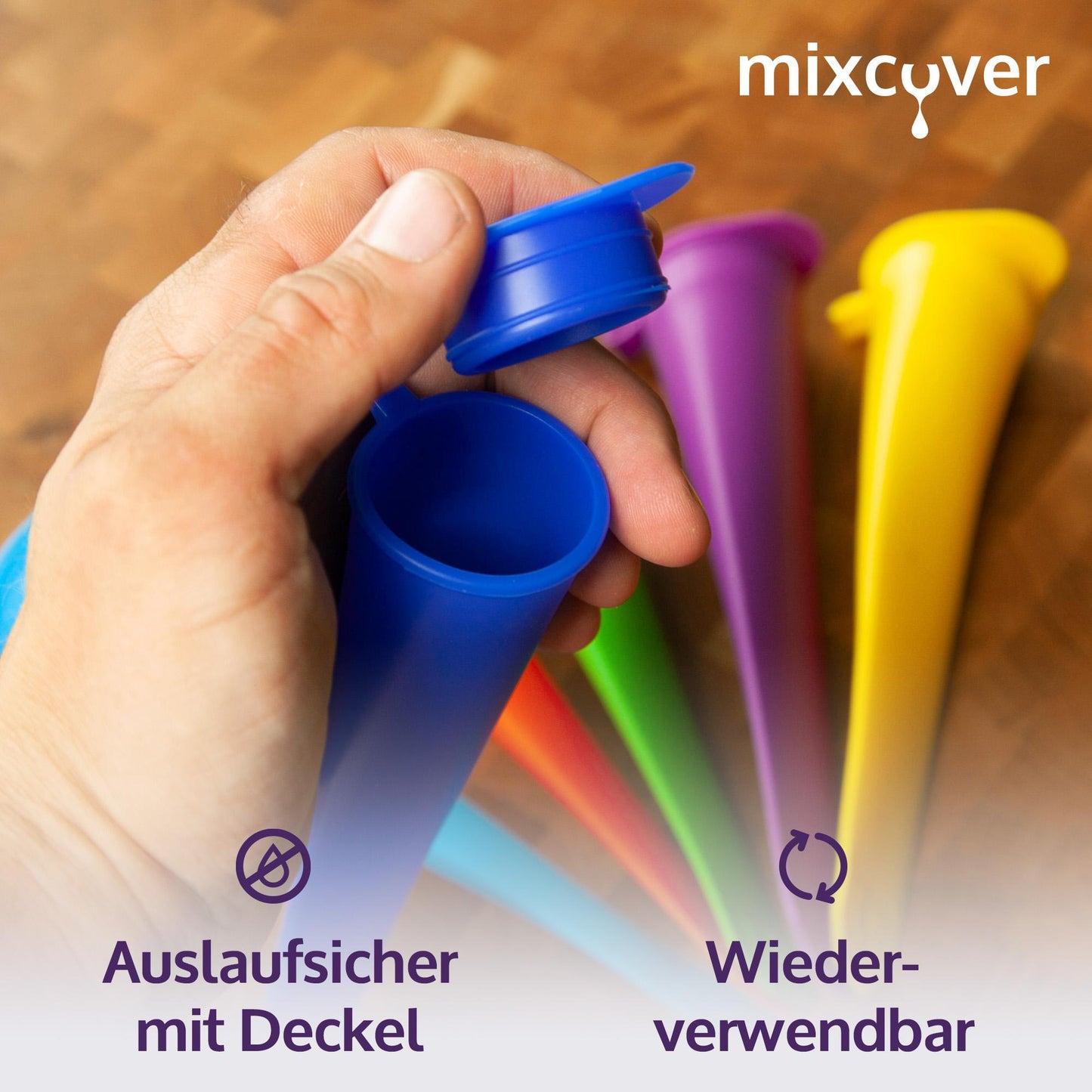 mixcover Stampi per ghiaccio, ghiaccioli, forme per gelato con coperchio, stampo in silicone, gelato sano fatto in casa, gelatiera, coni gelato (6 pezzi colorati)