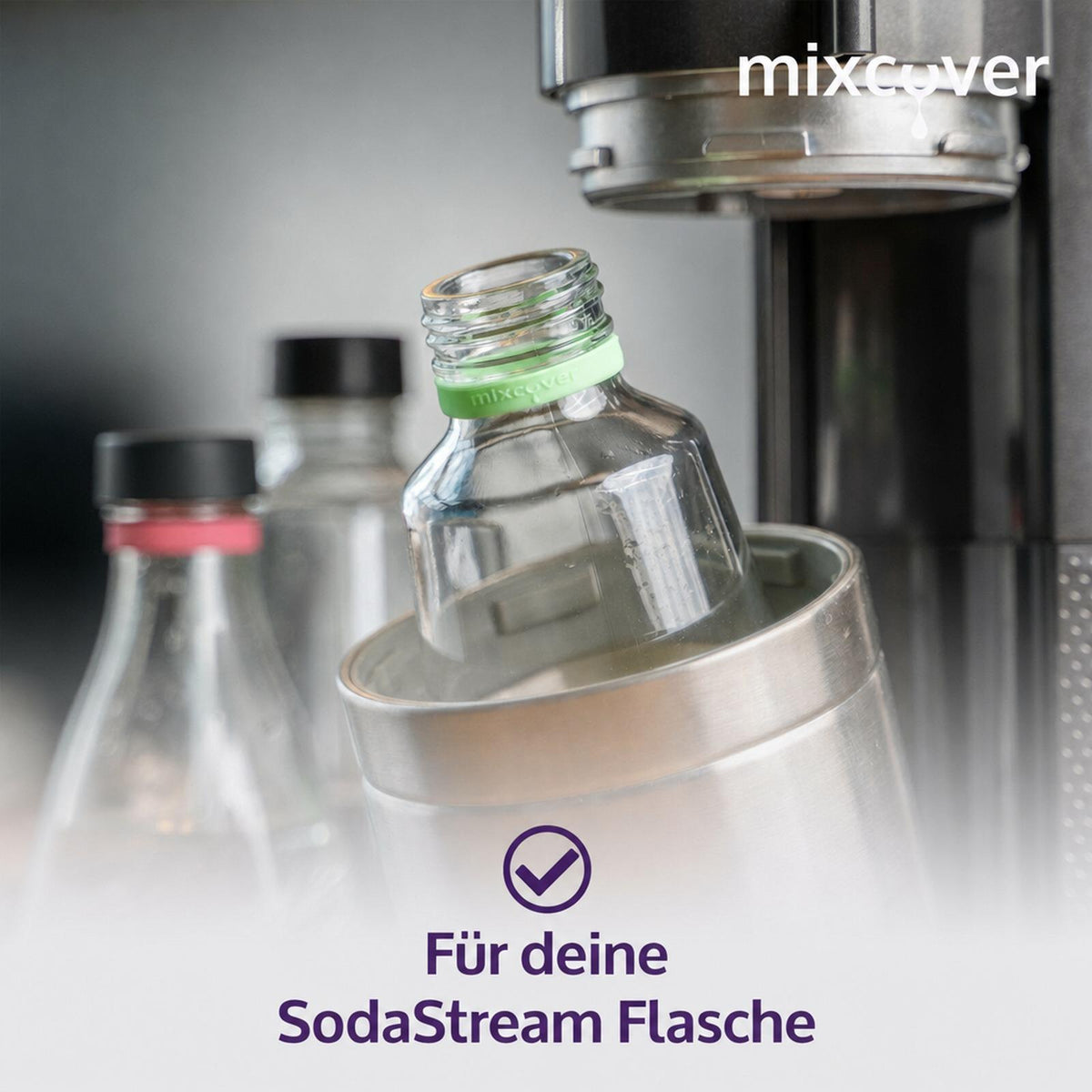mixcover silikonové kroužky, sada 3 ks, pro označování lahví na pití - růžové, černé, zelené - vhodné pro lahve SodaStream