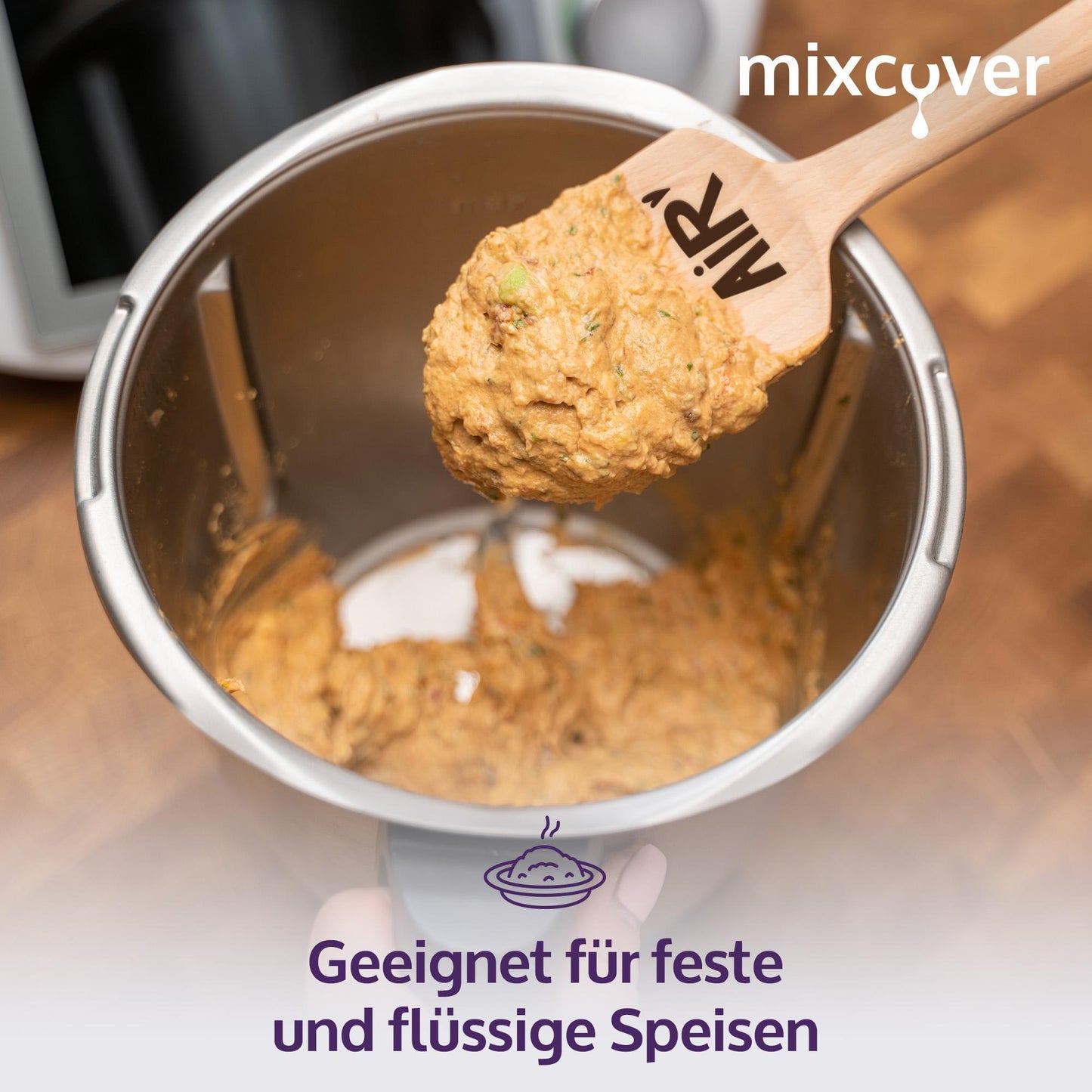 mixcover Nachhaltiger Holz-Spatel für Thermomix TM7 TM6 TM5 TM31 Valentinstag Drehkellenspatel mit Gravur Love is in the air - Detailansicht 7 | Mixcover