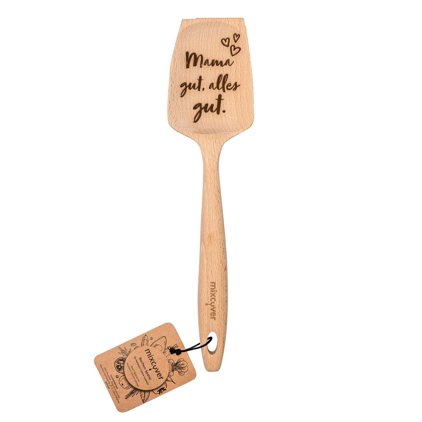mixcover Spatule en Bois Durable pour Thermomix TM6 TM5 TM31 Spatule Tournante avec Gravure - Style: Maman heureux. Tout va bien.
