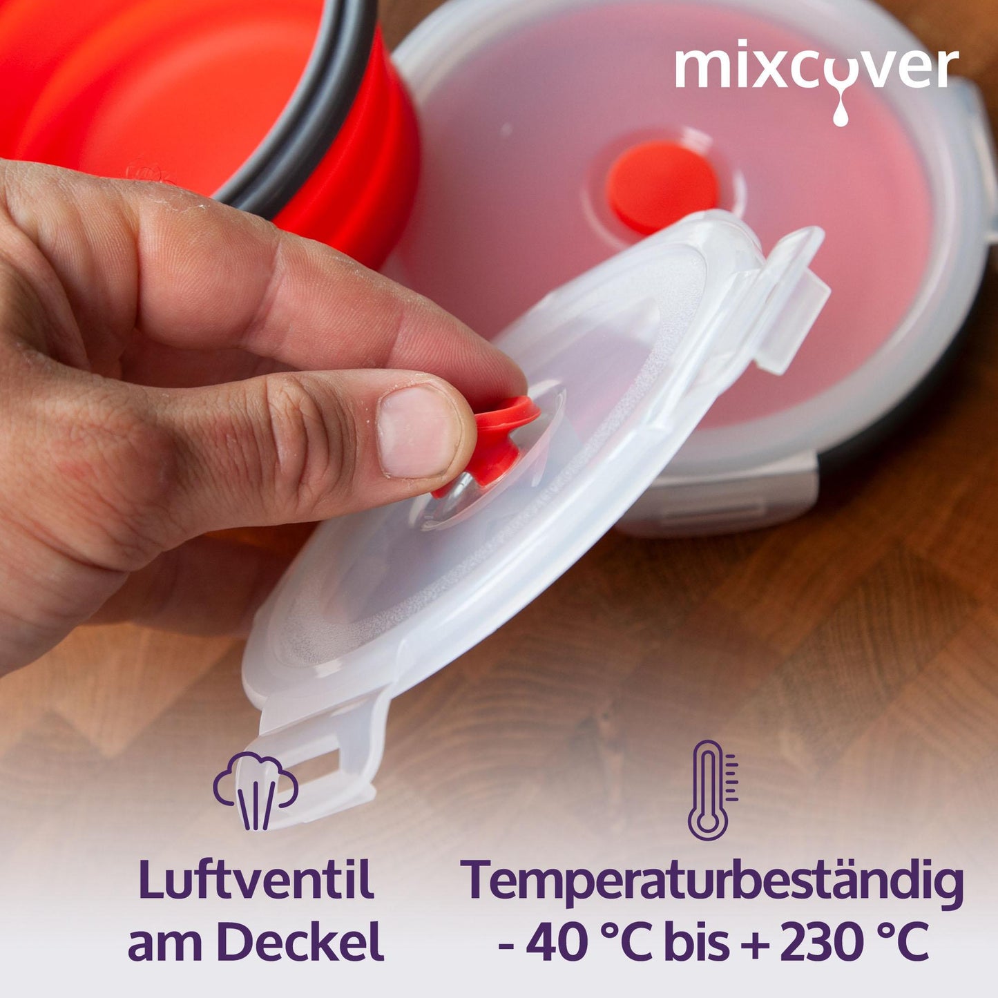 mixcover boîte de conservation pliable avec couvercle en silicone Boîte bento Boîte à pain Boîte à déjeuner Pique-nique Camping Bol Sans BPA Gain de place 350 ml rouge
