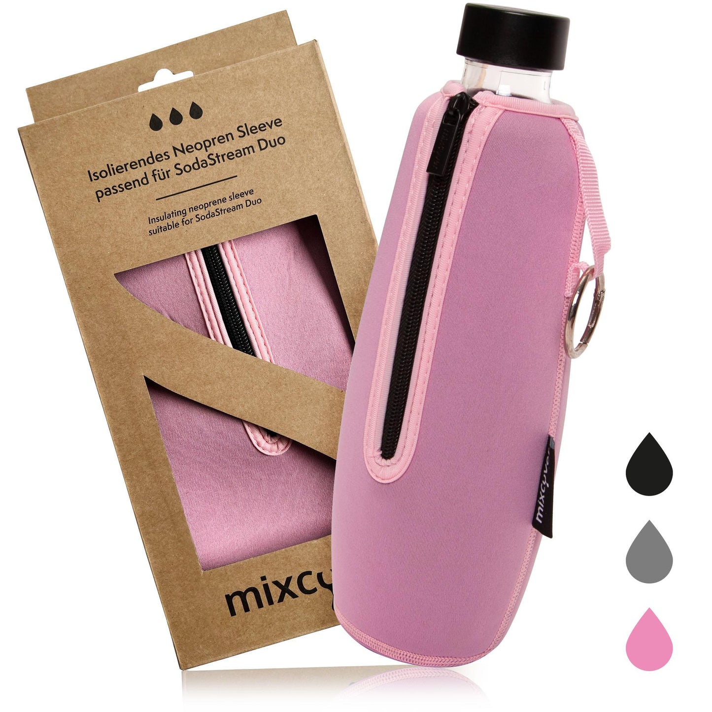 mixcover insulated bottle protection sleeve compatible with SodaStream Duo glass bottles protective cover for bottles, protection against breakage and scratches, color pink