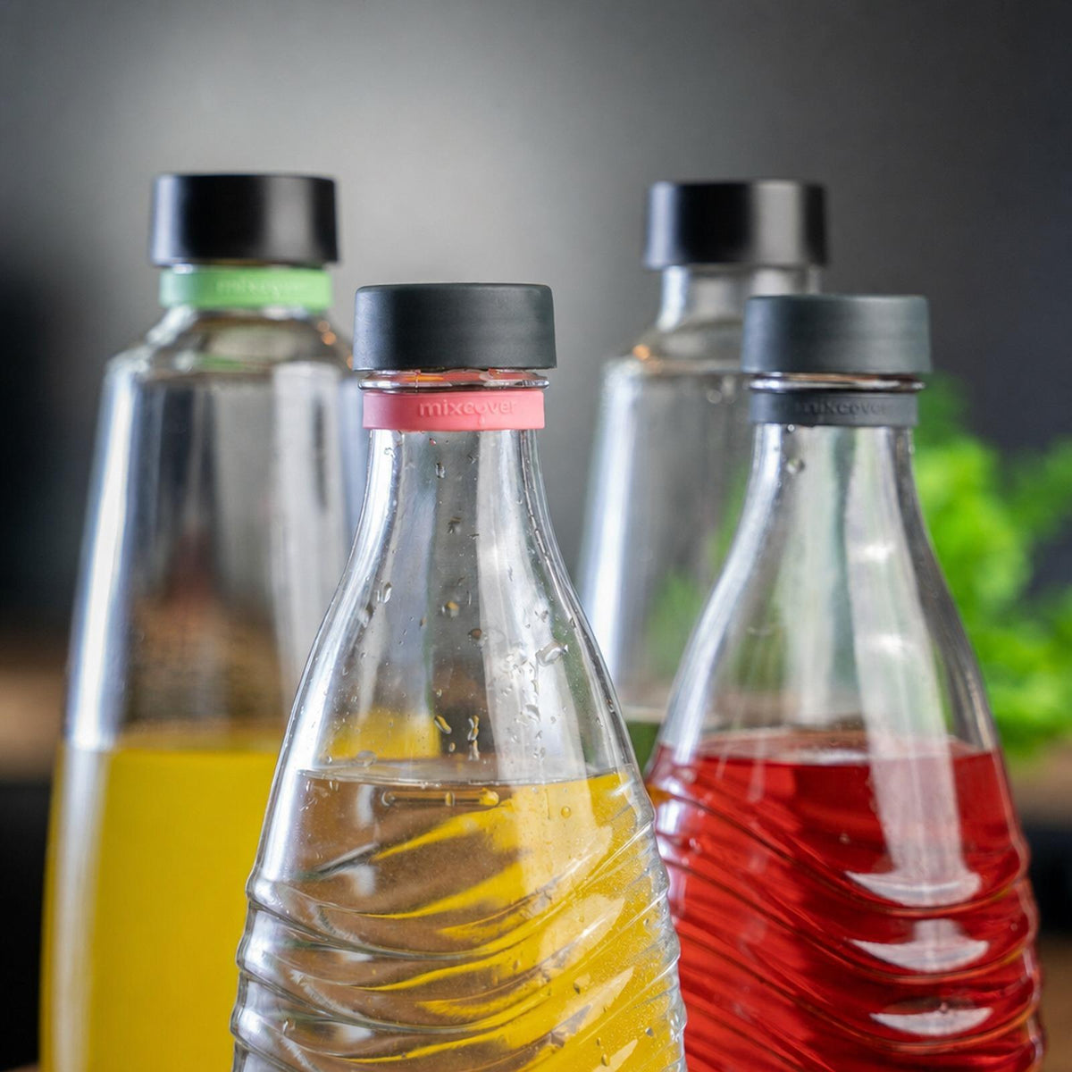 mixcover silikonové kroužky, sada 3 ks, pro označování lahví na pití - růžové, černé, zelené - vhodné pro lahve SodaStream