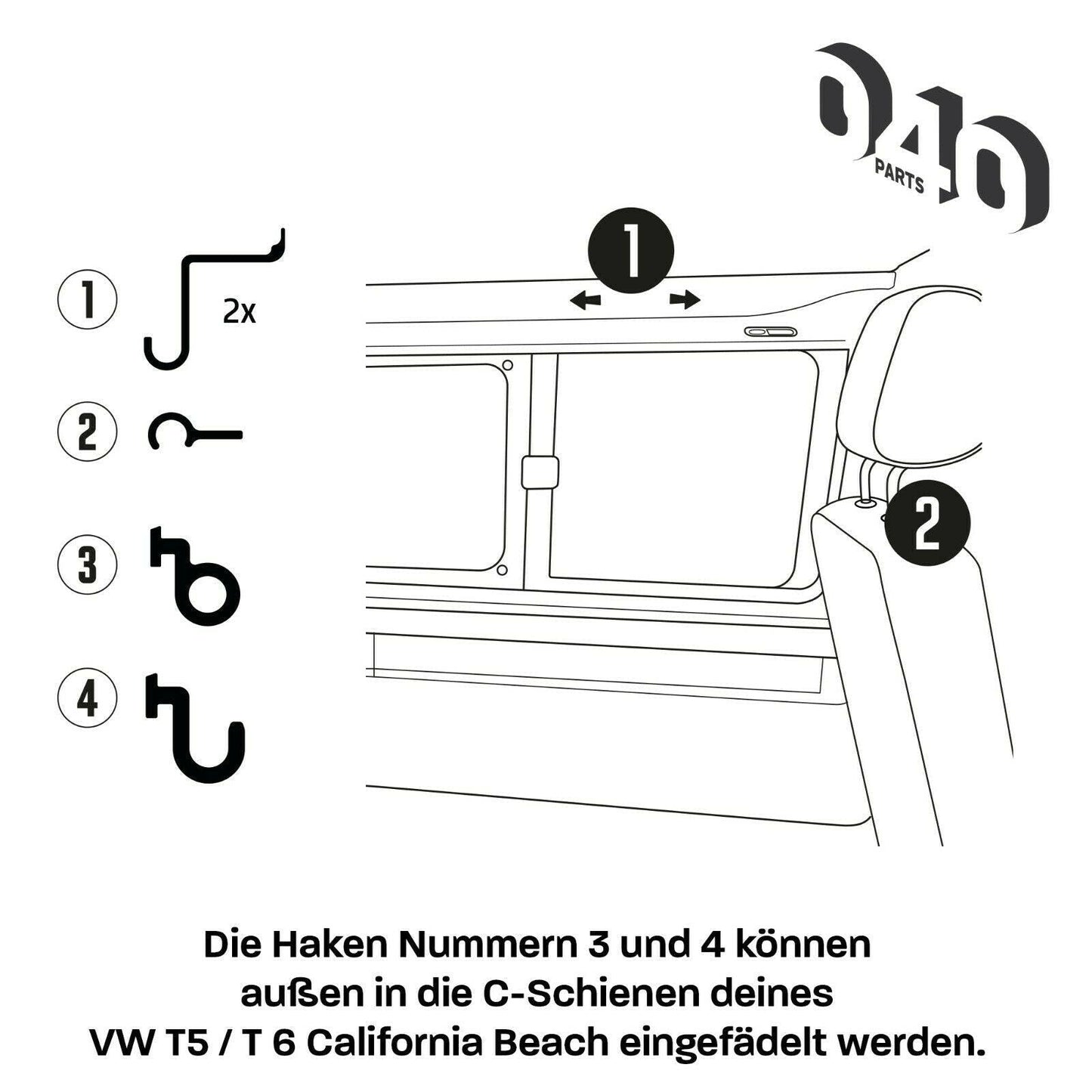B-Ware : Ensemble de 5 crochets adaptés pour VW T5 T6 T6.1 California Beach Bulli Camper
