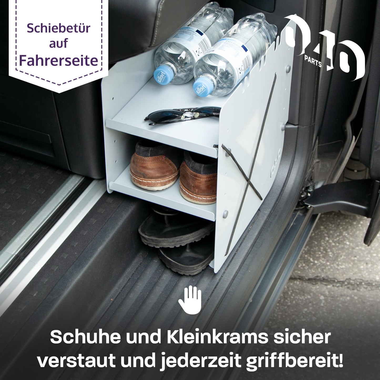 B-Ware: 040 Parts Schuhregal GRAU FAHRERSEITE Zubehör passend für VW T5 T6 T6.1Schuhorganizer Schuhtasche