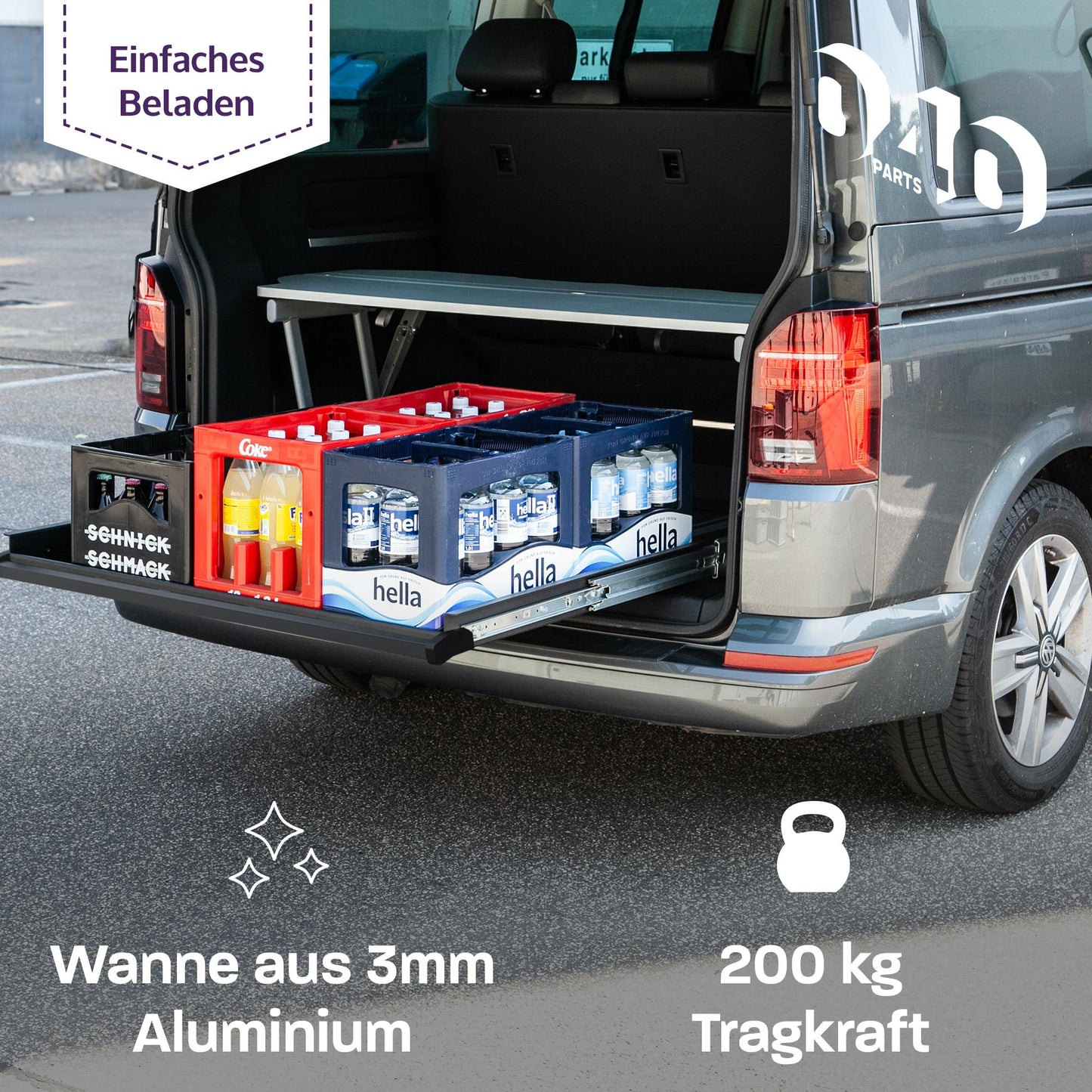 B-Ware : tiroir coulissant monoman 040 parts 800mm pour T5 T6 T6.1 California Beach ou pour coffre arrière Multivans, tiroir à bagages Tiroir renforcé