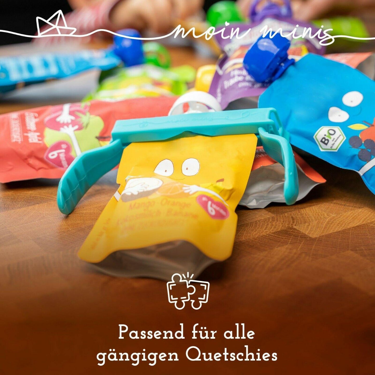 B-Ware: Haltegriff für Quetschies / Fruchtbeutel / Quetschbeutel / Beutelklammer