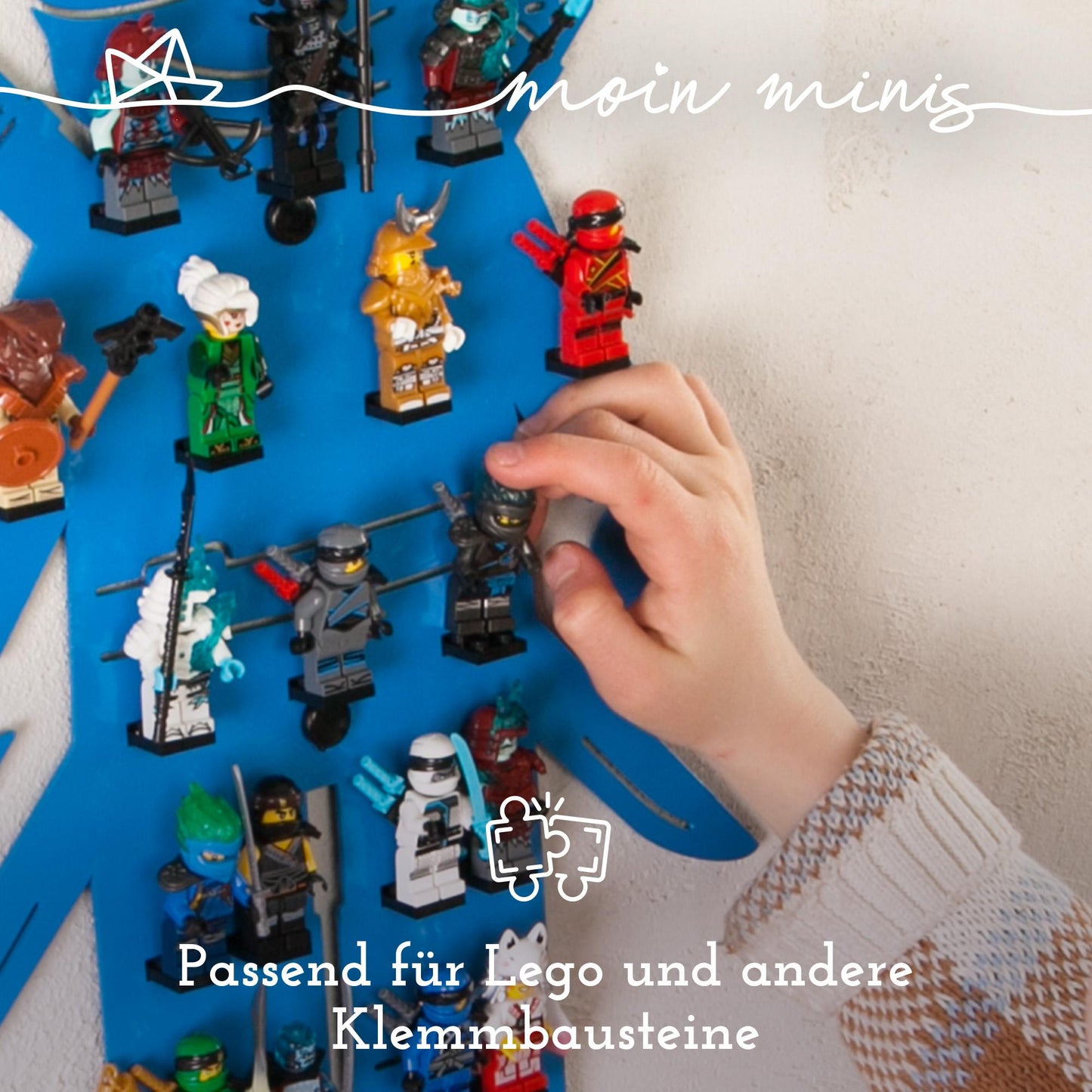 B-stock: moin minis Ninja Blue Kids Room Shelf for 18 Minifigures Brick Building Blocks