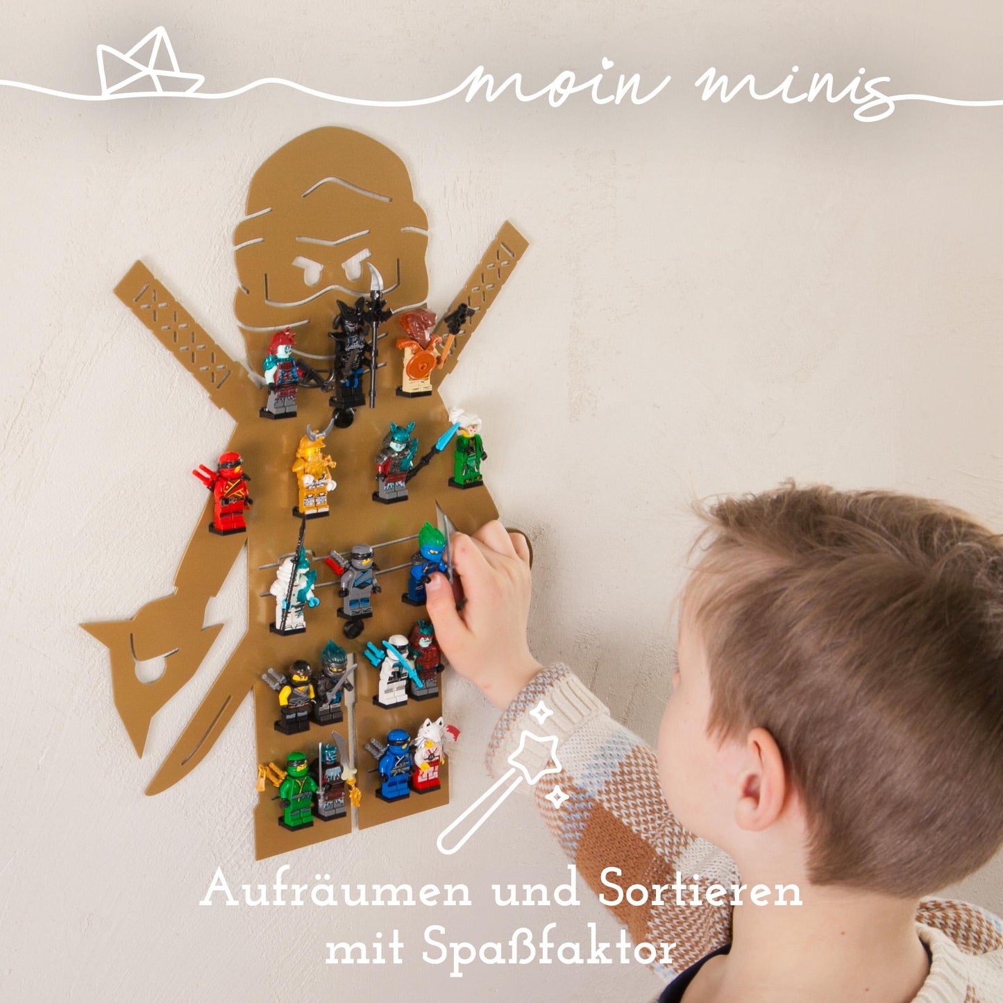 B-Stock: moin minis Ninja Gold Children's Room Shelf for 18 Minifigures Building Blocks