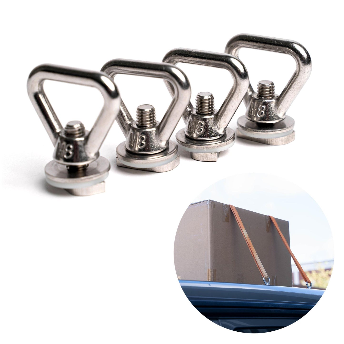 B-Ware: Edelstahl Zurrösen 4er Set für Dach-Schienen mit C-Profil für VW T5 T6 T6.1