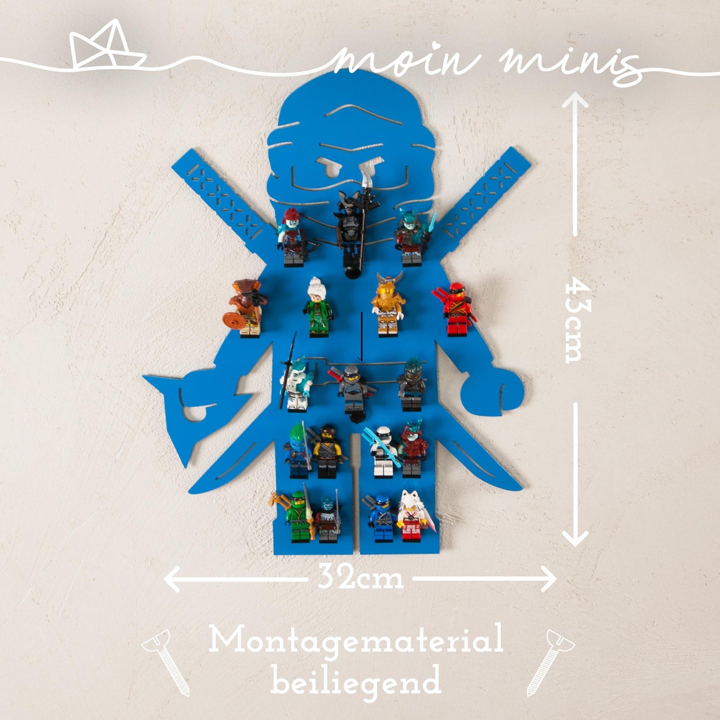 moin minis Ninja Сини Детски рафт за 18 мини фигури за конструкторни блокчета