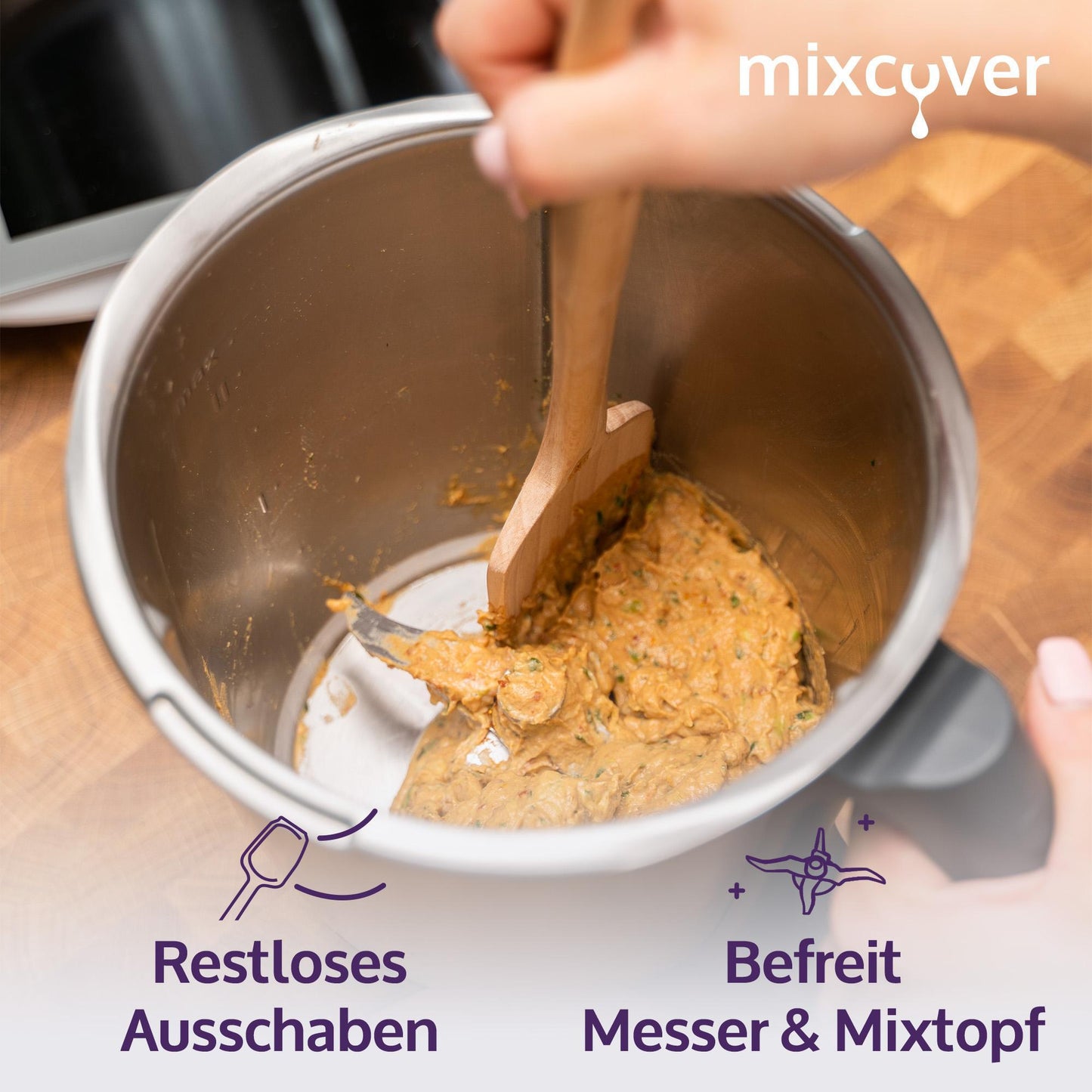 mixcover Sustainable Wooden Spatula for Thermomix TM7 TM6 TM5 TM31 Valentine's Day Rotating Whisk Spatula with Engraving Love is in the air