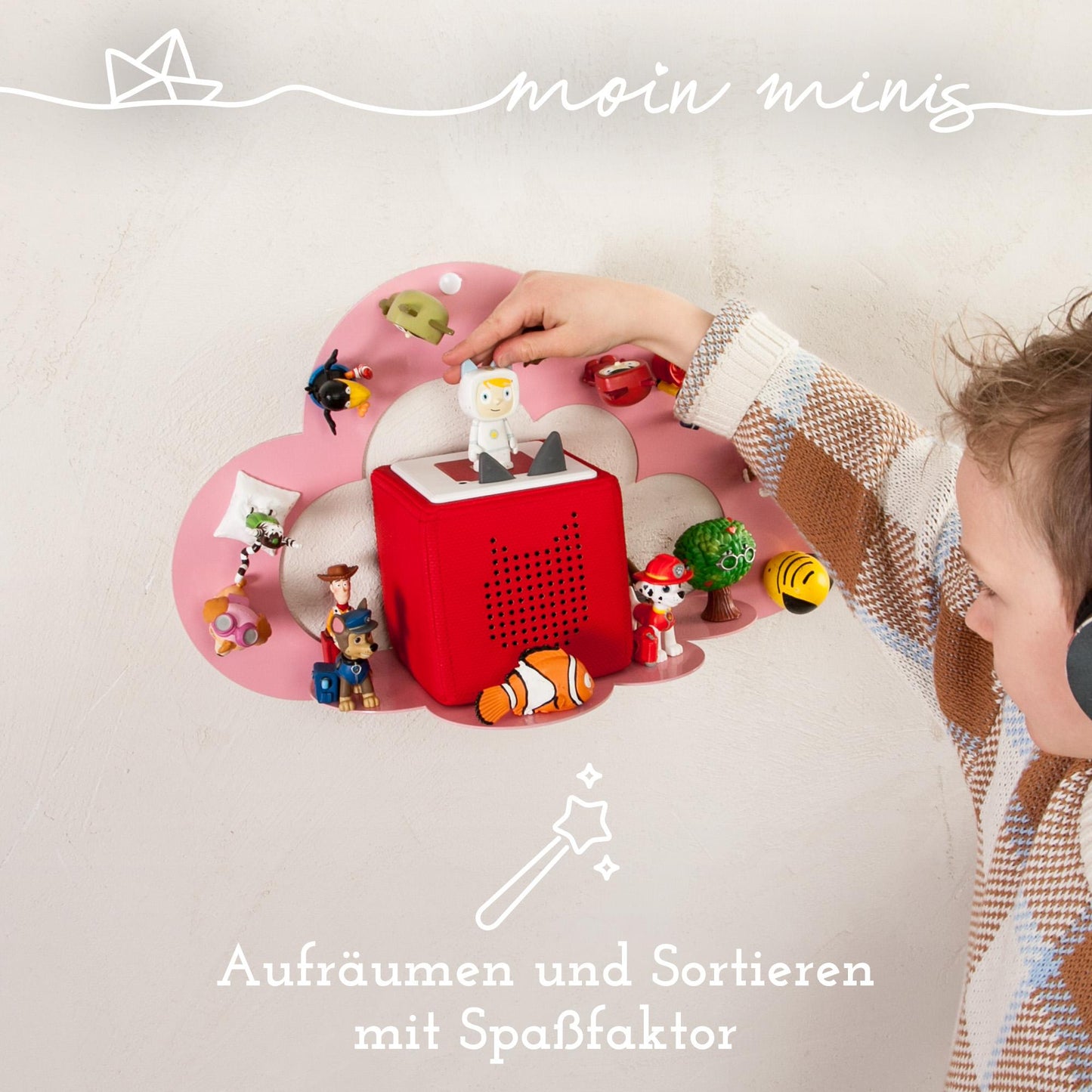 B-Stock: moin minis Cloud Pink magnetic shelf compatible with 25 Tonie figures and Tonie Box cloud shelf for children audio figures magnetic shelf