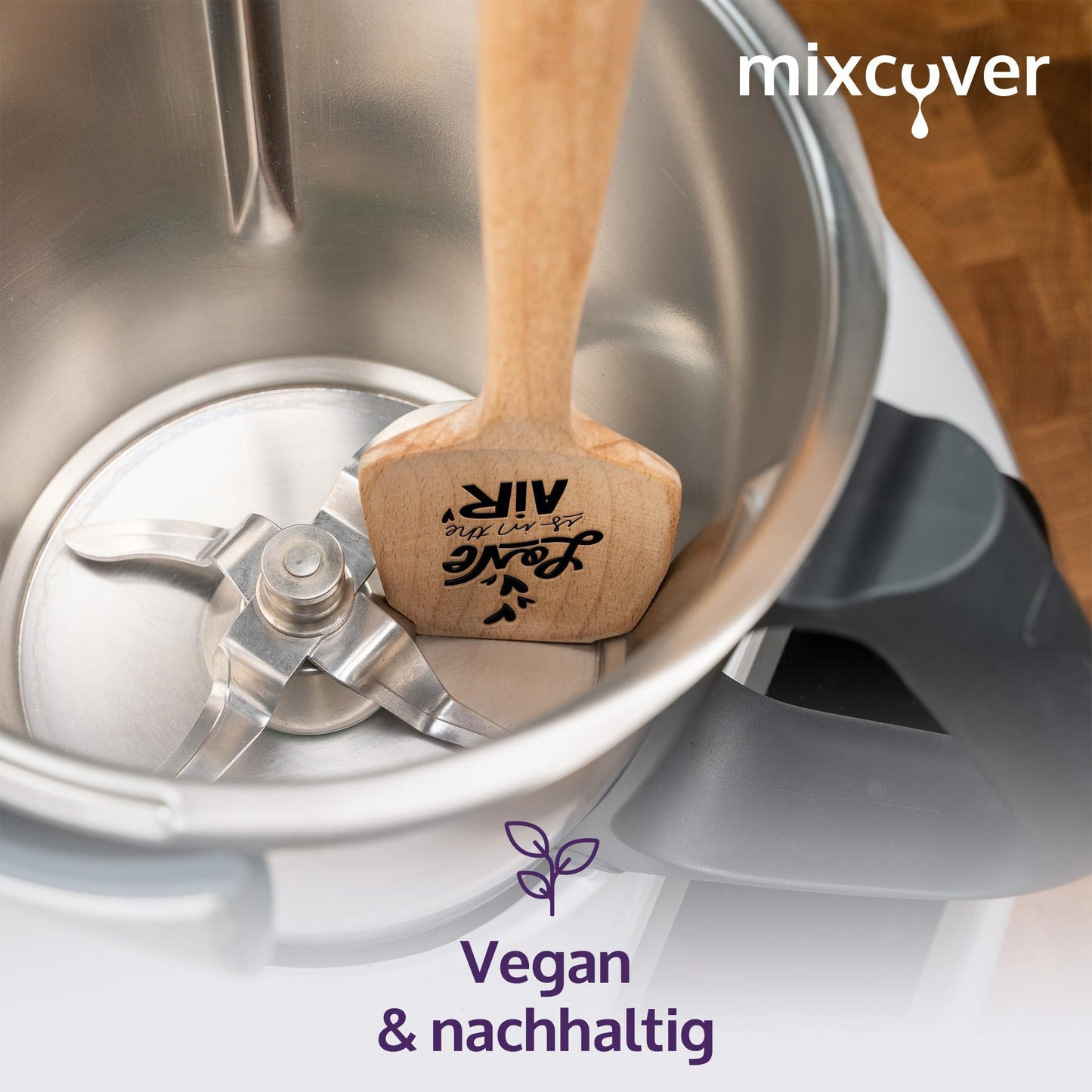 mixcover Sustainable Wooden Spatula for Thermomix TM7 TM6 TM5 TM31 Valentine's Day Rotating Whisk Spatula with Engraving Love is in the air