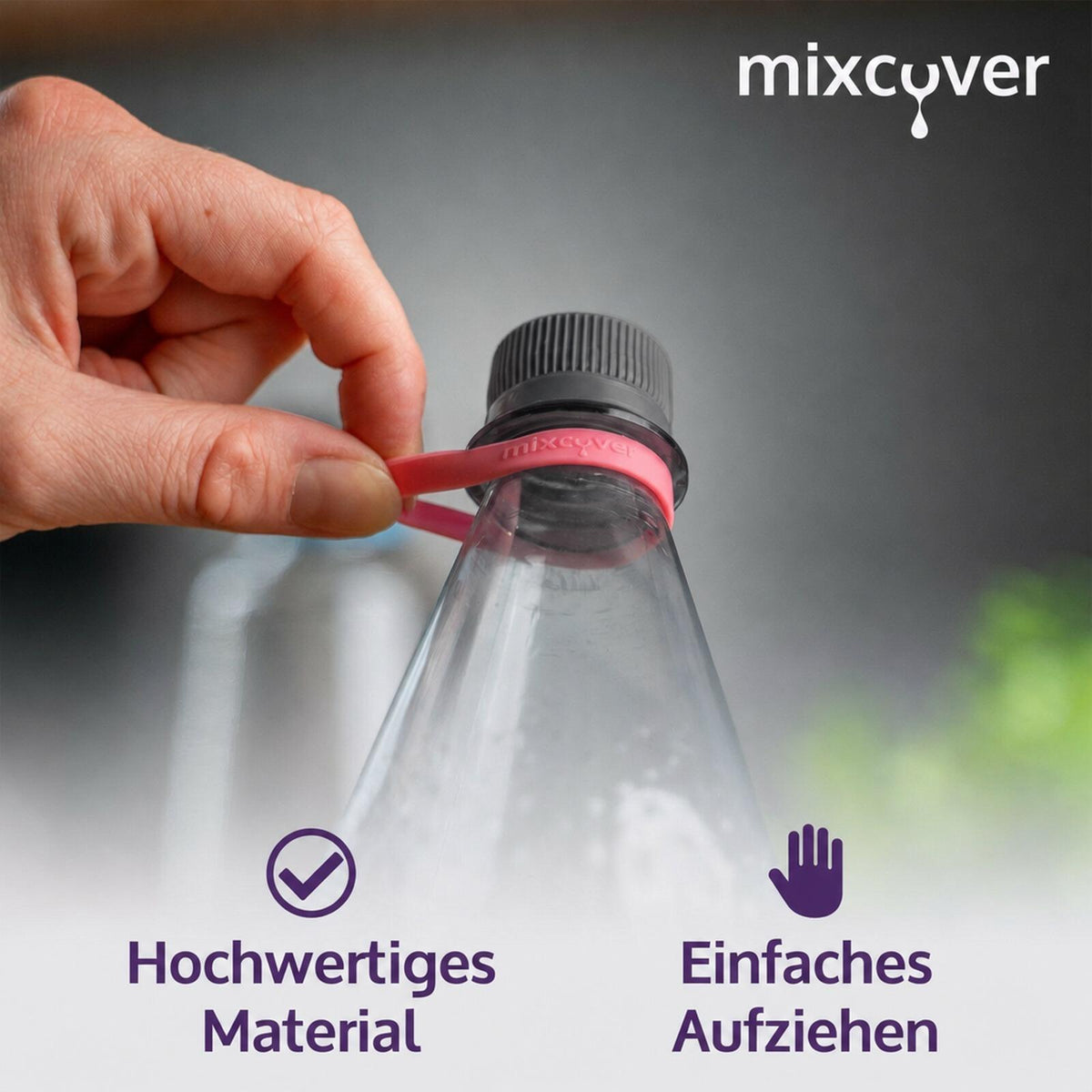 mixcover silikonové kroužky, sada 3 ks, pro označování lahví na pití - růžové, černé, zelené - vhodné pro lahve SodaStream