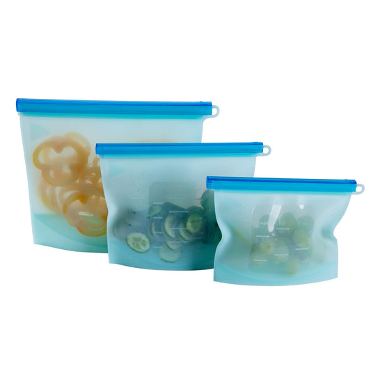 mixcover wiederverwendbare Frischhaltebeutel aus Silikon mit Verschluss, auslaufsicher, nachhaltig, BPA-frei, 3er Set, 500ml 1000ml 1500ml